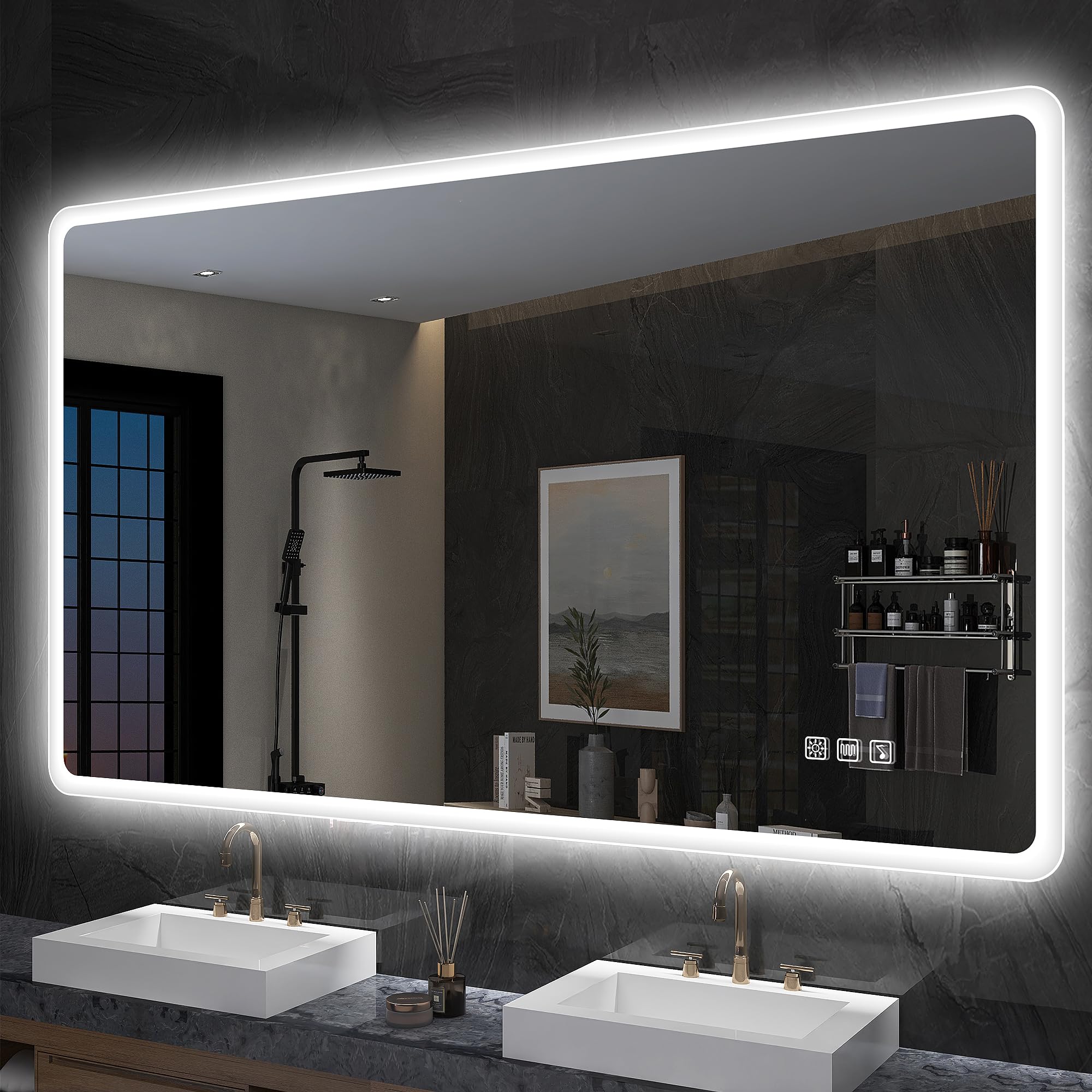 S'bagno Espejo Baño con Luz 1200x700mm, IP44-Espejo-Baño-Led-Bluetooth con Función Antivaho/ 3 Colores de Luz (3000K 4000K 6500K)/ Regulable/Memoria, Vertical u Horizontal Espejos de Baño con Led