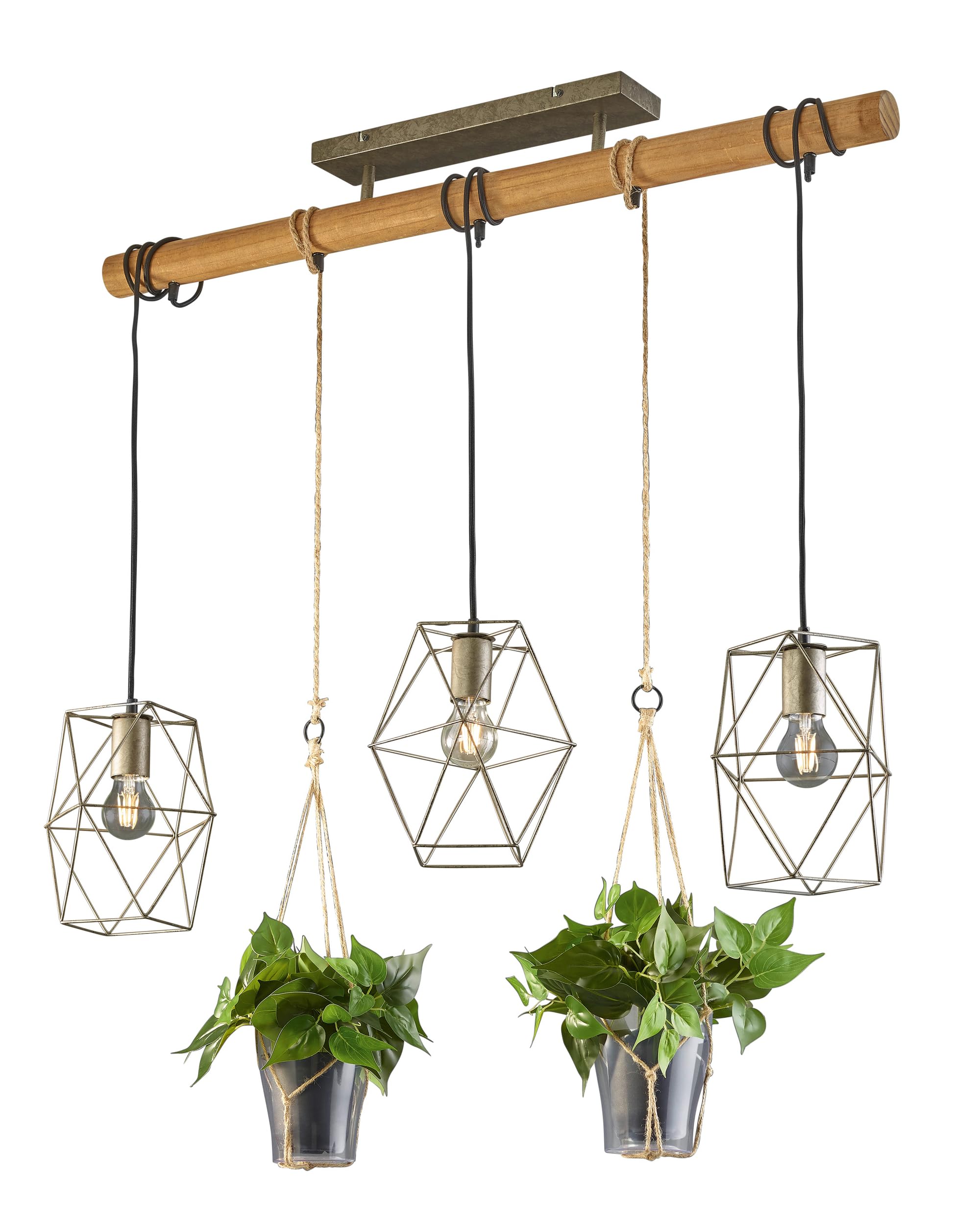 Trio, Sospensione, Plant 3xE27, max.40,0 W Vetro, Transparente chiaro, Finitura: Metallo, nichel antico L:115,0cm, L:22,0cm, A:150,0cm IP20,Senza illuminante,Regolabile in altezza