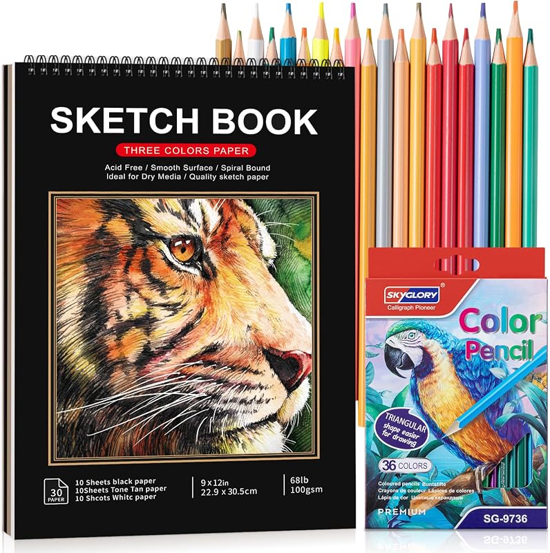 9 x 12In Sketch Book Set for Kids, 100 GSM Spiral Sketch Drawing Pad