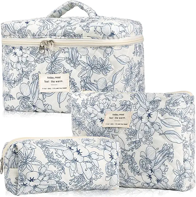 Lot de 3 Trousse de Maquillage Voyage Femme Floral Grande Capacité