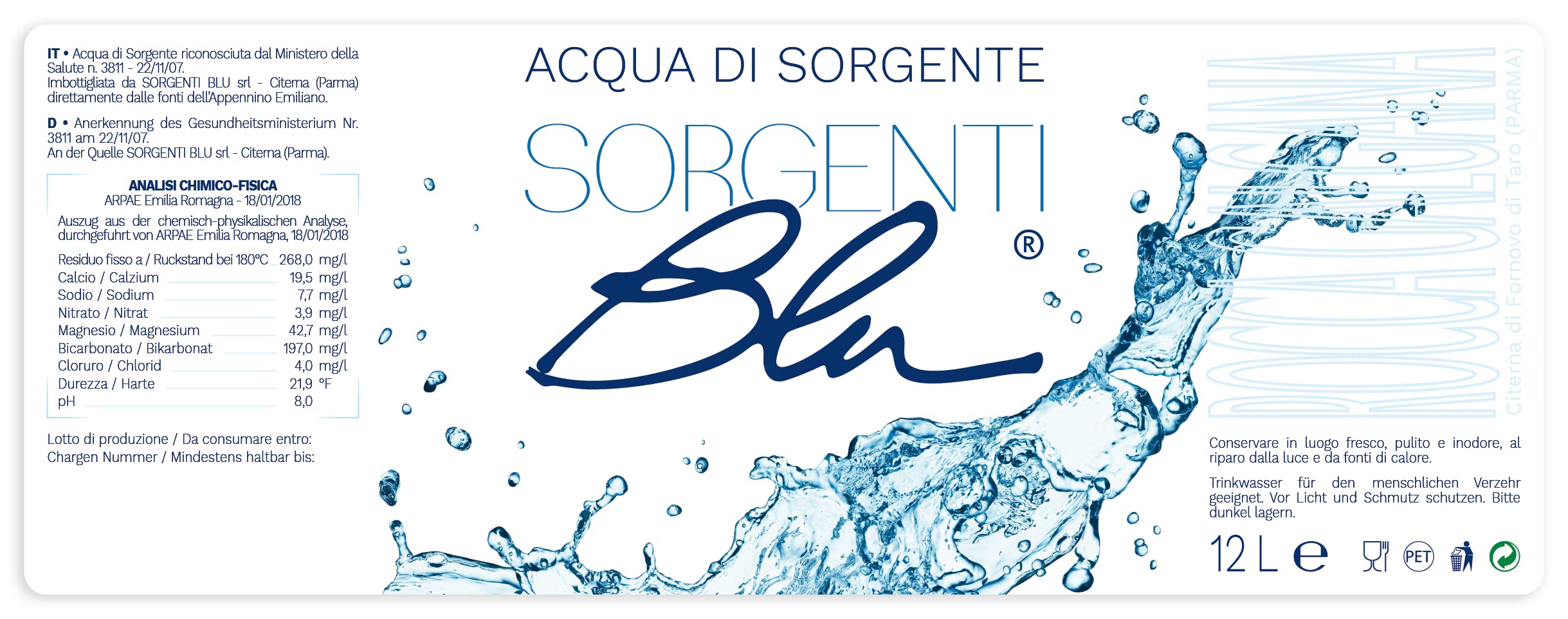 Sorgenti Blu Berg Frühling Wasser, 2 x 12 L