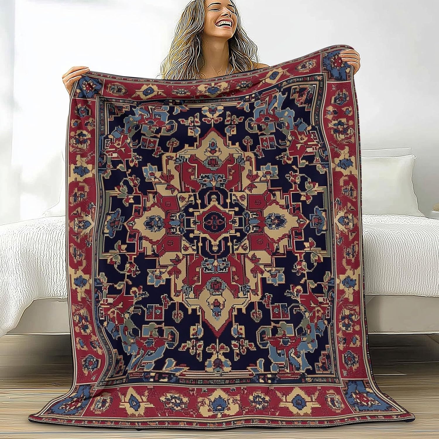 Ethnic Geometric Prints Aztec Style Flannel Throw Blanket for Bed, Couch and Sofa - Ultra Soft Luxurious Flannel Blanket, King Modern Home Decor, 70" x 80" All-Seasons Modern Throw