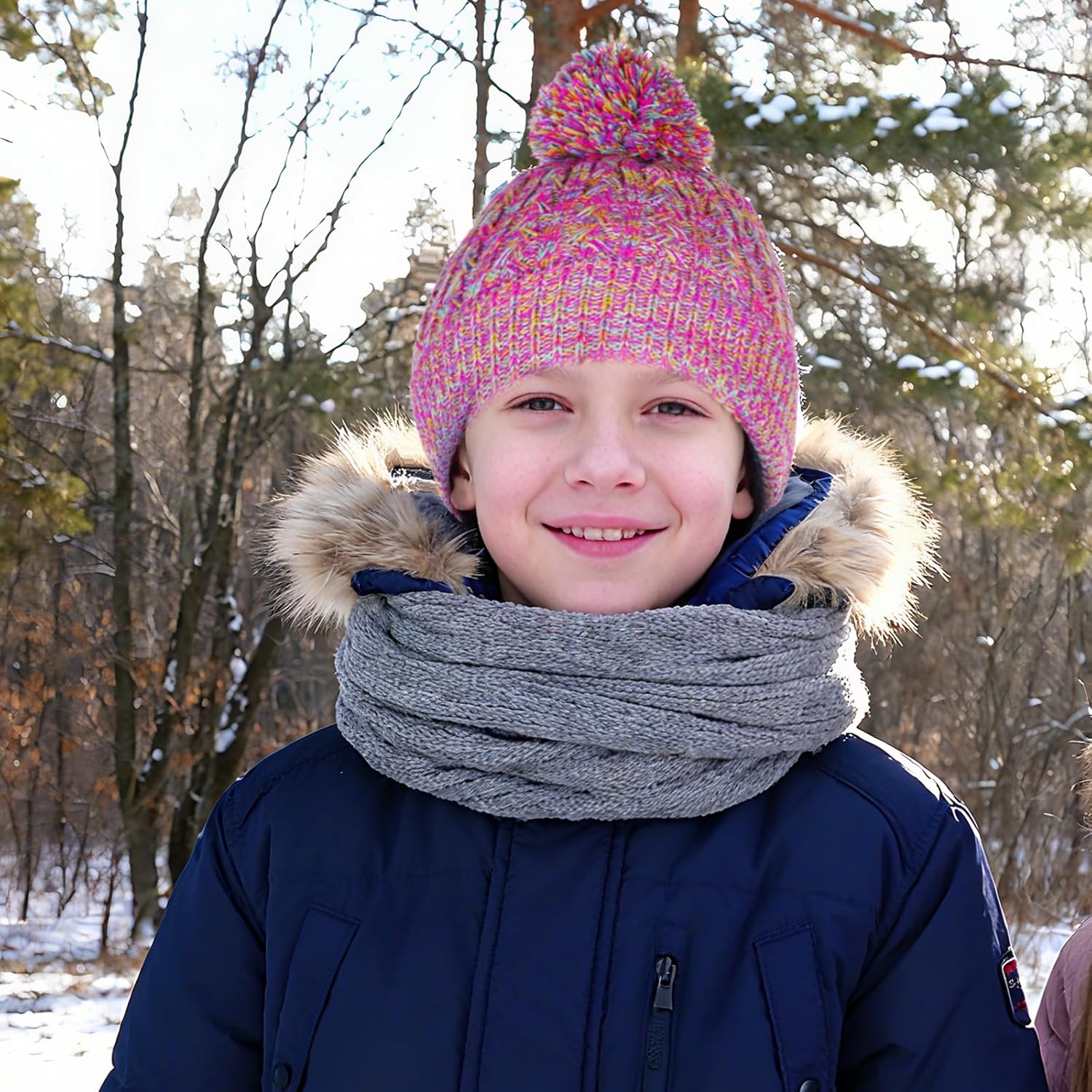 Kids Winter Hat with Pom Pom, Toddler Beanie Hats, Cute Warm Fleece Lined Knit Beanies Cap for Girls Boys - Image 6