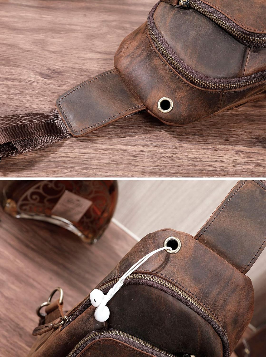 Le'aokuu Men Outdoor Casual Travel Hiking Tea Crossbody Chest Sling Bag Rig One Shoulder Strap Bag Backpack Men Leather (0 Brown) - Image 3