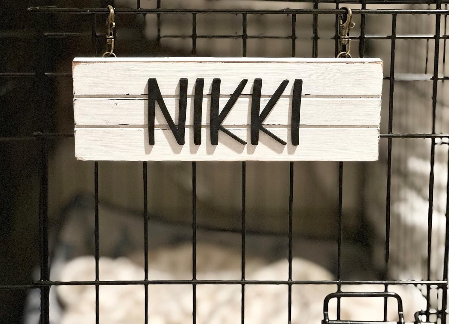 Personalized Dog Crate Sign - Hanging Pet Kennel Name Tag - Pet Carrier Name Plaque - Custom Pet Gift - New Dog Owner - White Shiplap Farmhouse Decor - Handmade - Pick Your Fon