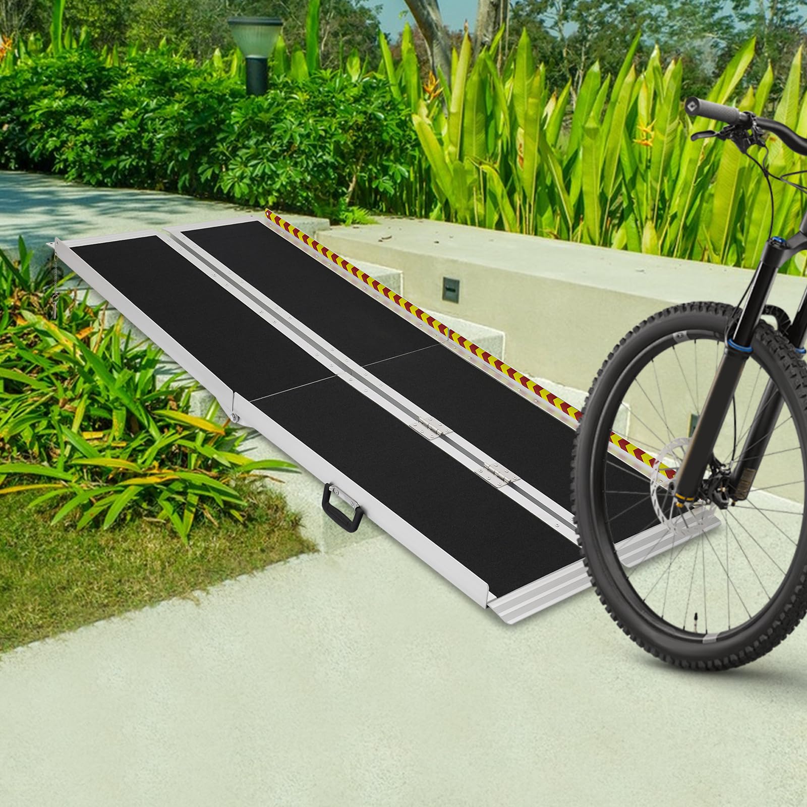 Składana rampa do wózka inwalidzkiego z aluminium, udźwig 272 kg, szerokość 72 cm, antypoślizgowa, do wózków inwalidzkich, skuterów i wózków dziecięcych, czterokrotnie składana, z uchwytem do noszenia