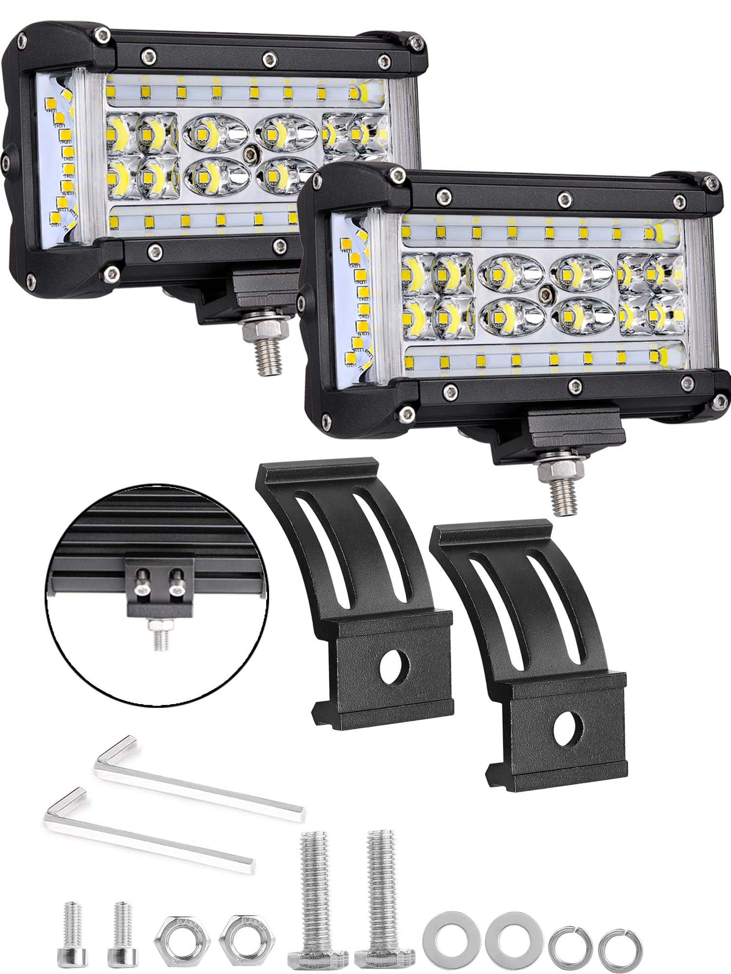 LED Pods 5 inch Dually Sided Side Shooter Quad Row LED Lights 2 Pcs Mounting Brackets for LED Pods Universal Brackets Adjustable Base Brackets for LED Pods Light Bar