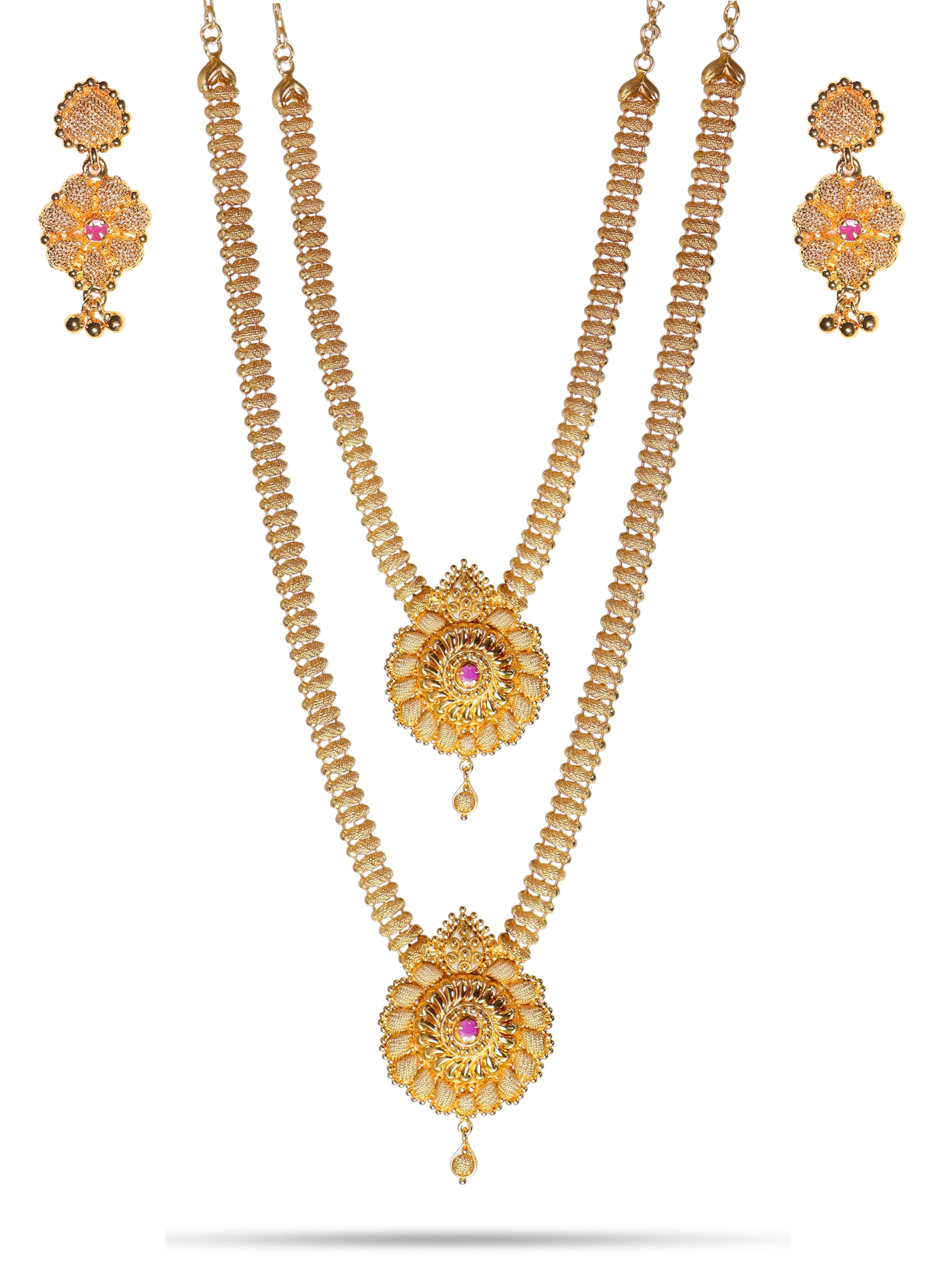 CUTE GOLD One Gram Micro Gold Plated Traditional South Indian Fashion Jewellery Stylish Ruby Emrald Stone Long Haram Set for Women & Girls(HS005) (B0CJM41HZC) Amazon Price History, Amazon Price Tracker