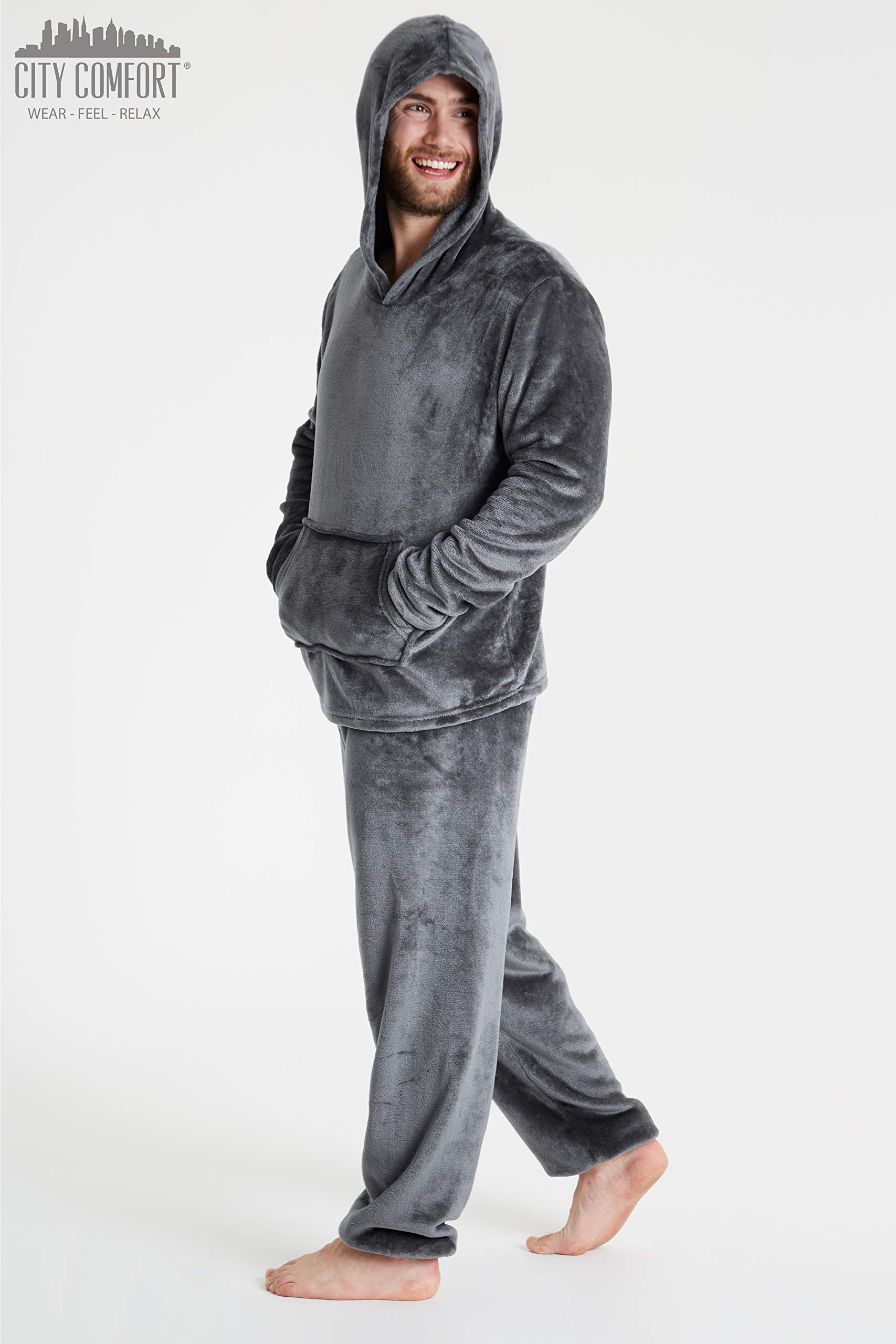 CityComfort Pijamas Hombre, Pijamas Hombre Invierno Suaves, Pijamas Hombre Forro Polar Sudadera con Capucha y Pantalon, Regalos para Hombres