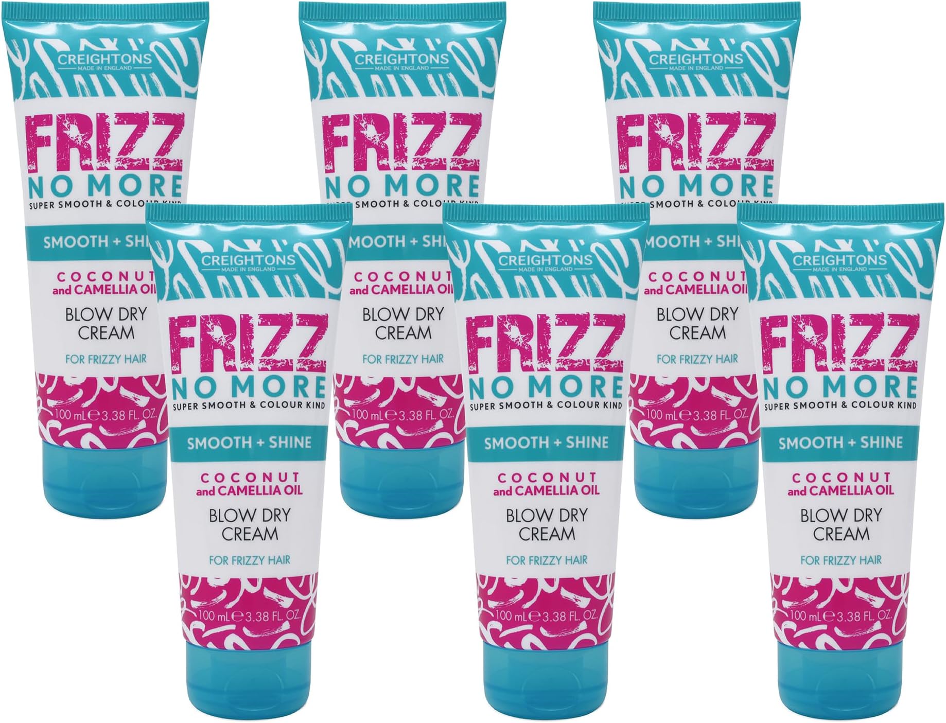 Creighton’s 6 x 100ml Multipack Frizz No More Smooth & Shine Blow Dry Cream, With Coconut & Camellia Oil, Defends Against Humidity & Frizzy Hair, Gives Super Smooth & Sleek Hair, Vegan & Cruelty Free