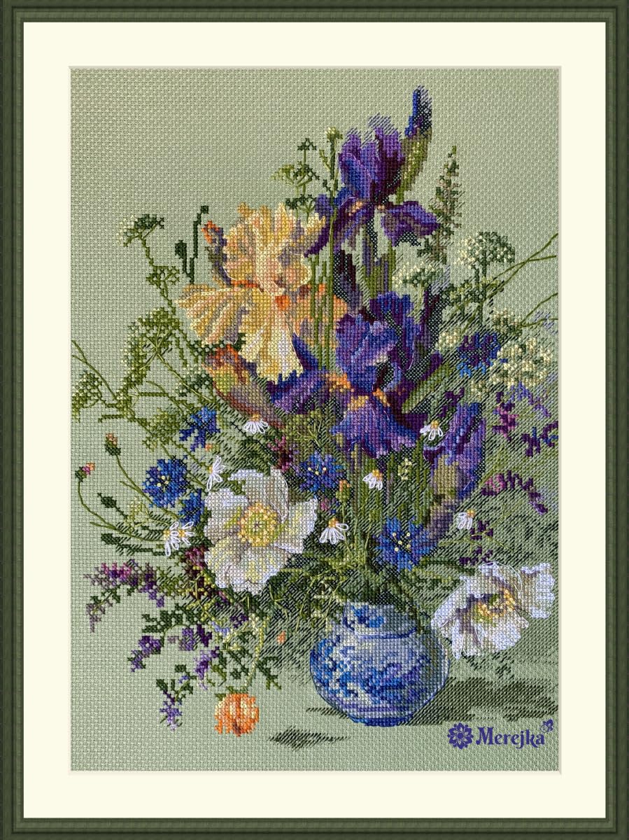 Merejka Counted Cross Stitch Kit Irises and Wildflowers