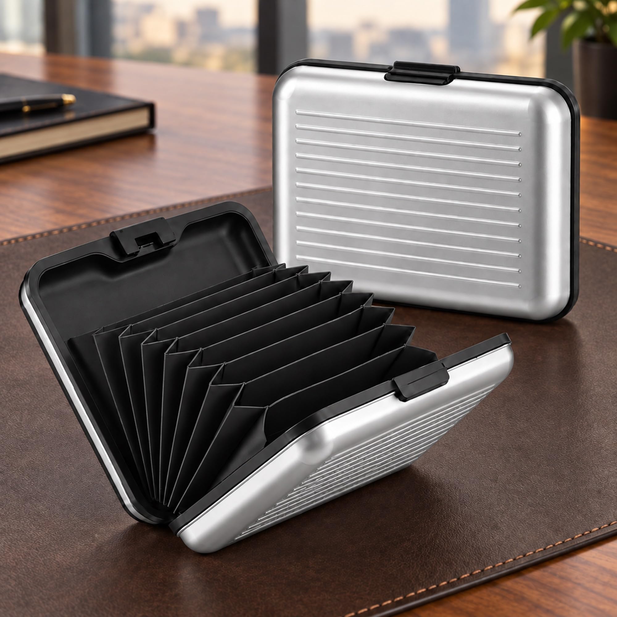 Aluminum RFID Blocking Credit Card Holder, Slim Hard Case Wallet with Button Closure for Daily Commuting and Travel