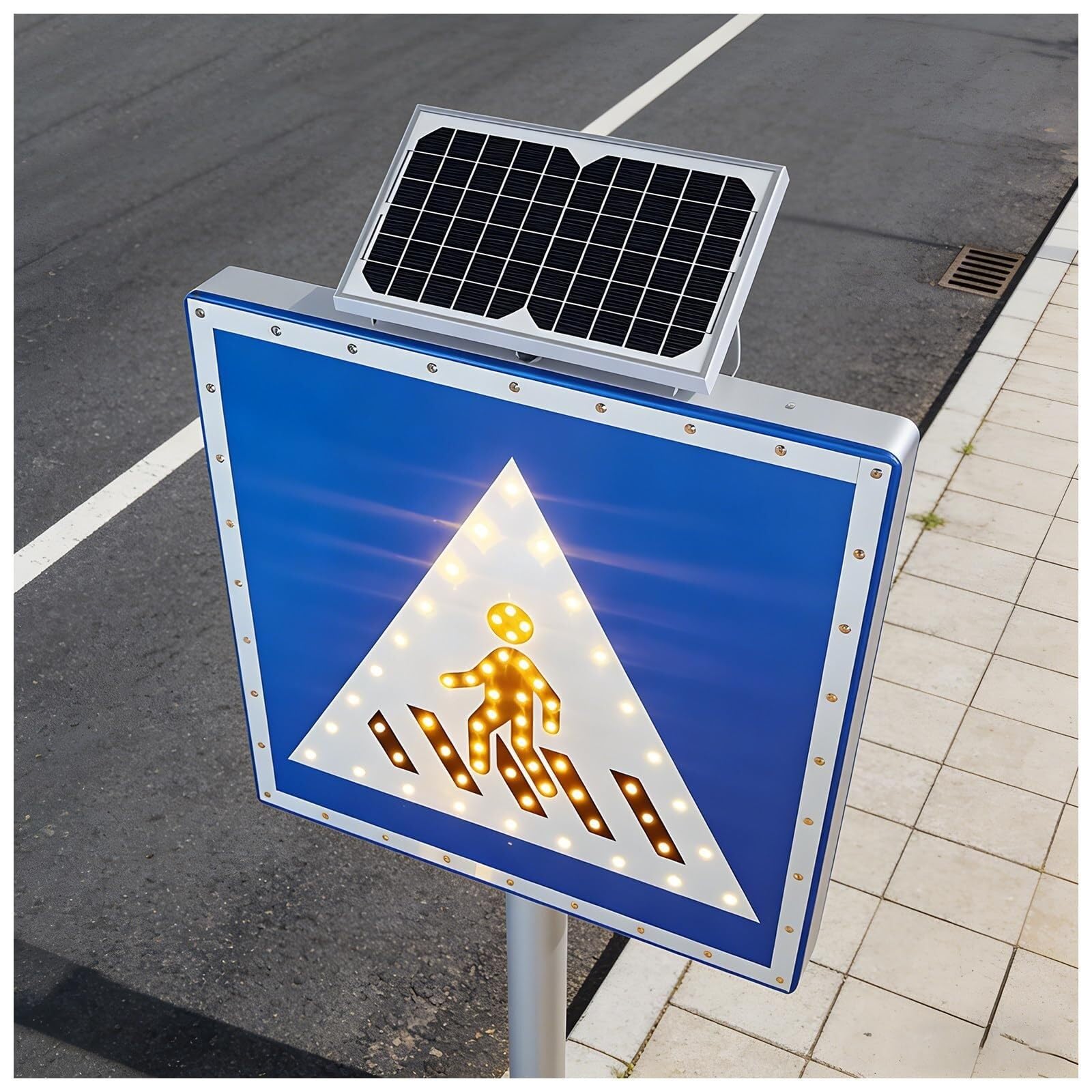 Señal de advertencia de cruce de peatones LED solar de 24"/30", aluminio reflectante de ingeniero IP65, for seguridad en cruces de peatones escolares y residenciales(24in)