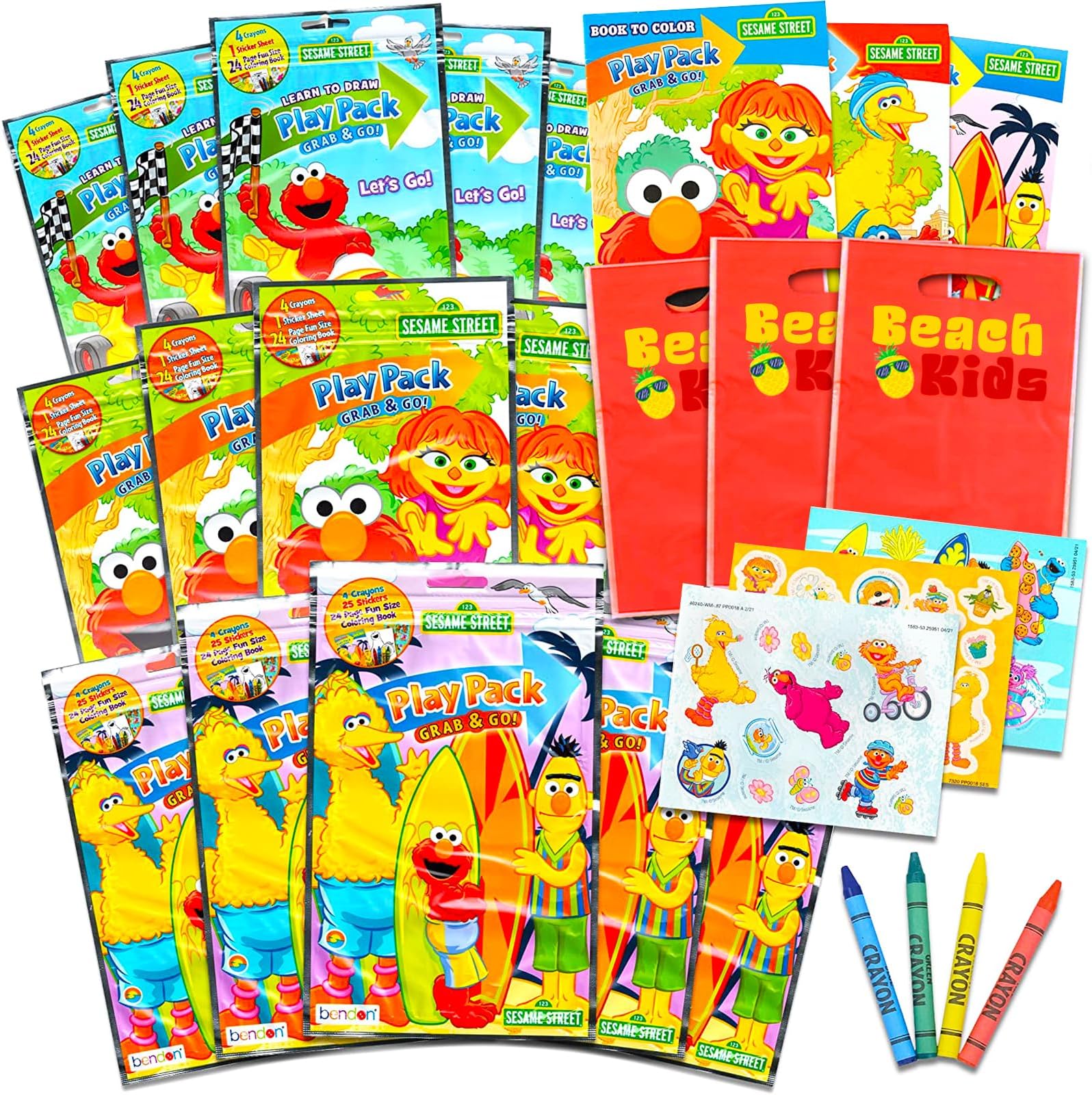 Set of 15 Kids Play Packs Bundle ~ Fun Party Favors Coloring Book Crayons Stickers Loot Bags (Sesame Street)