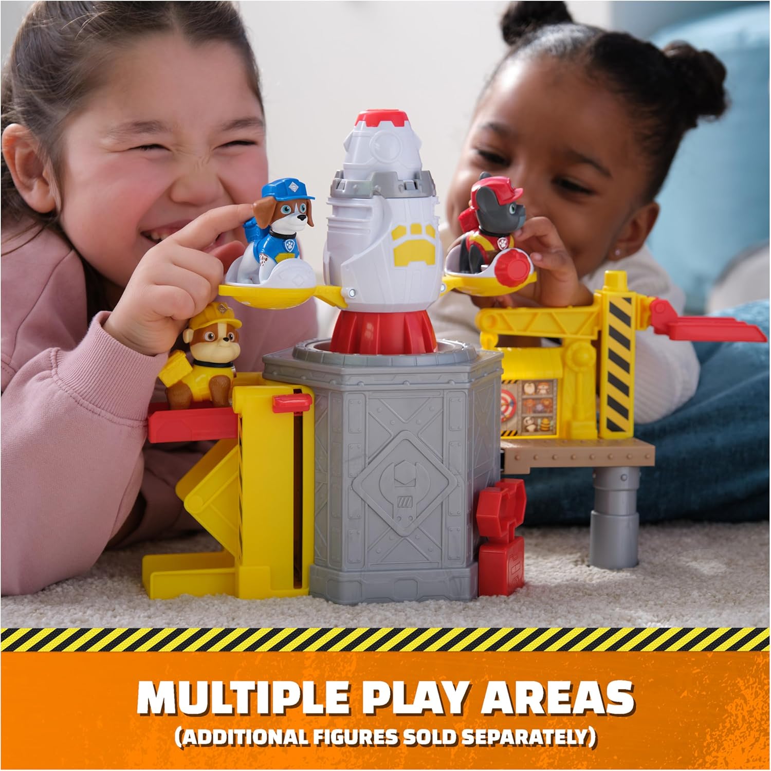 Rubble & Crew, Launch & Spin Spaceship Playset with Rubble Toy Figure in Construction Uniform, Kids Toys for Boys & Girls Ages 3 and up