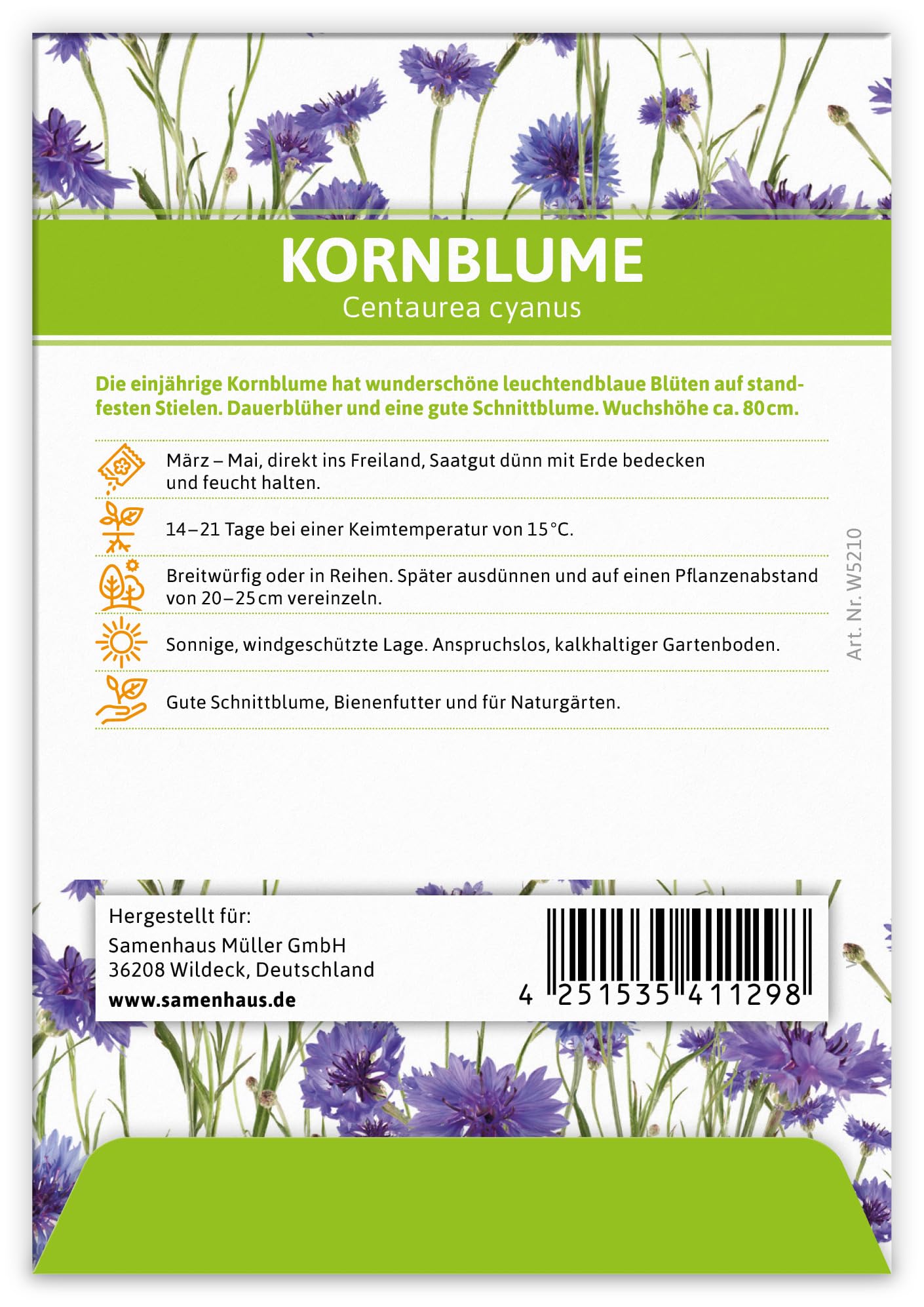 FLORTUS Kornblumen Samen für Gastgeschenke (100 Stück) | Blumensamen als Dankeschön Geschenke, Mitgebsel & Werbegeschenke | Wildblumensamen