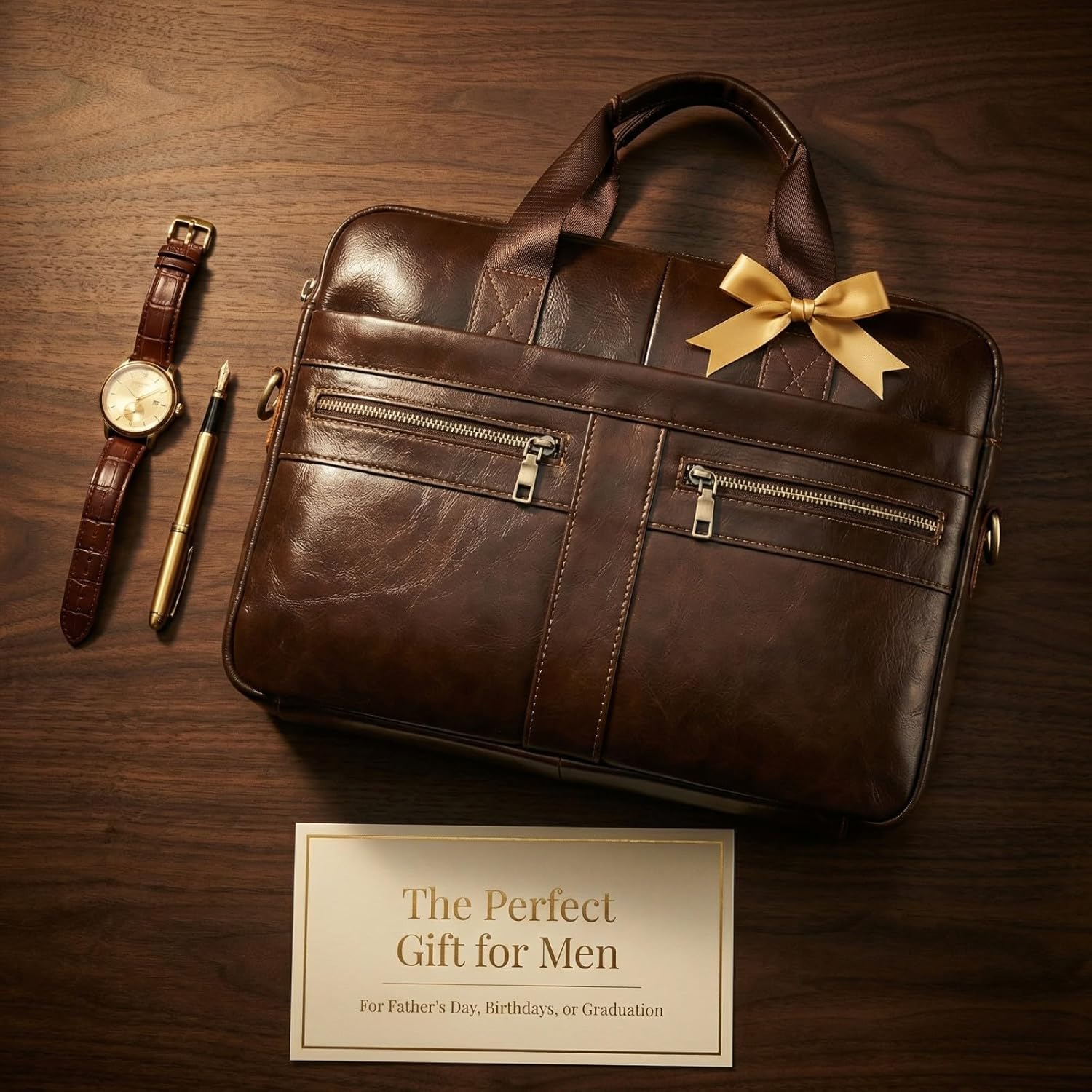 Vintage Leather Laptop Briefcase, 16 Inch Messenger Bag, Crossbody Shoulder Computer Satchel for Men Office Computer Bag