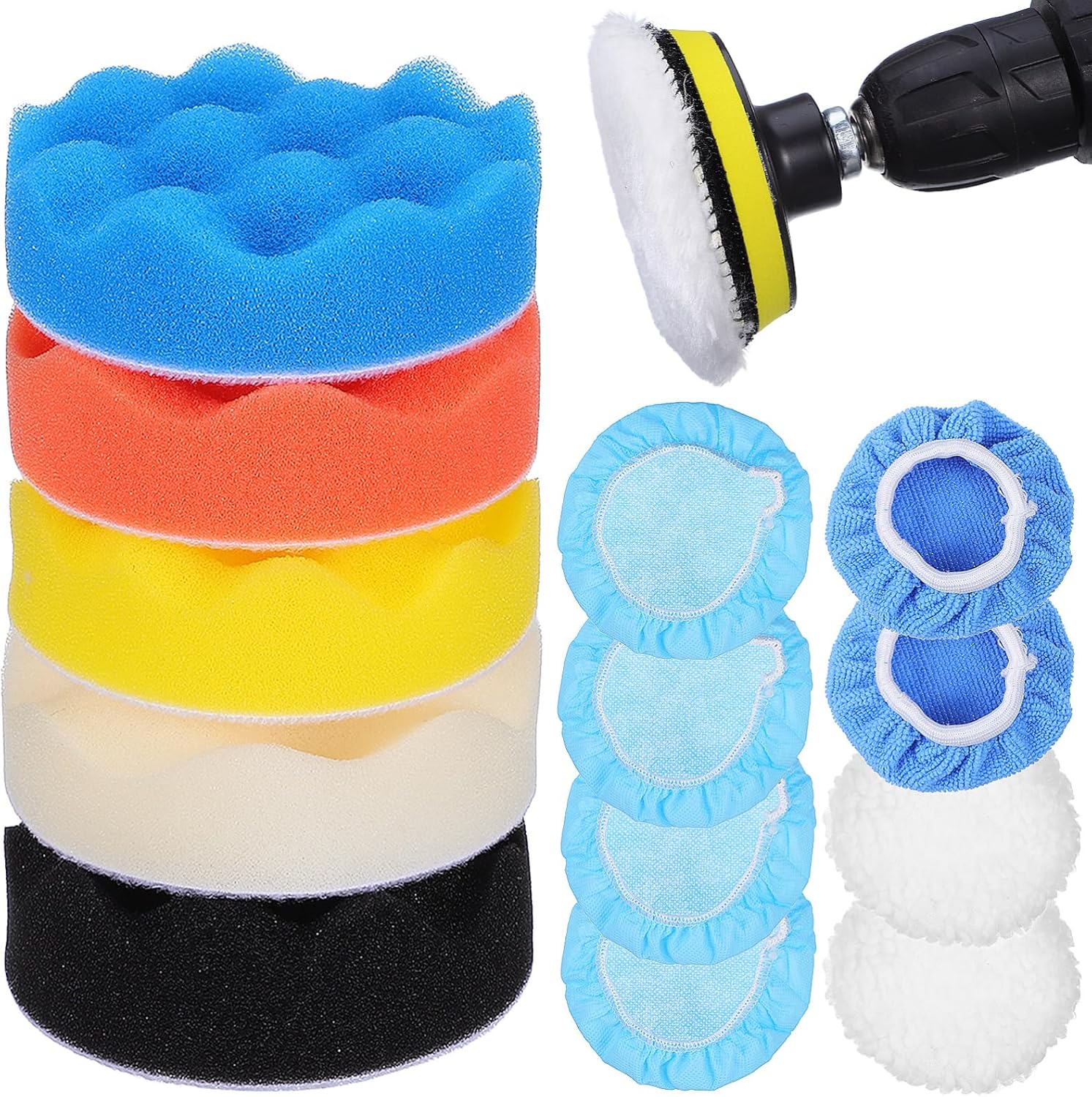 OUNONA 1set Polishing Pad Buffing Pads for Drill Car Buffer Drill Attachment Polishing Wheel Kit Car Detailing and Polishing Tasks Includes Buffing Pads and Drill Polishing Kit
