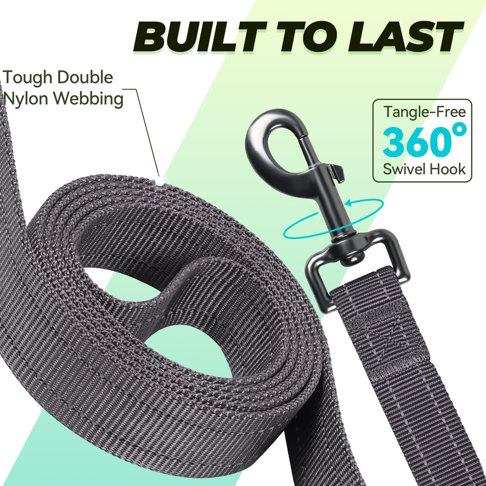 VIVAGLORY Twingrip - Correa para perro, correa de perro de doble asa para entrenamiento y caminar, con mango de tráfico y 2 bucles, control de tráfico reflectante resistente para cachorros y mascotas