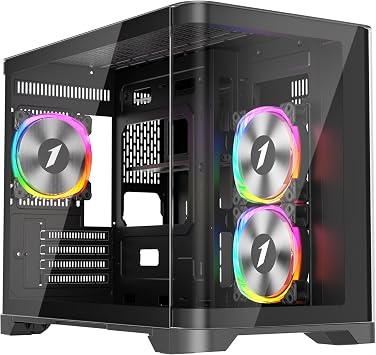 1st Player UV6 ARGB Micro ATX Black PC Gaming Case - Dual Chamber, Curved Panoramic Tempered Glass - 3 x 120mm ARGB Fans Pre-installed