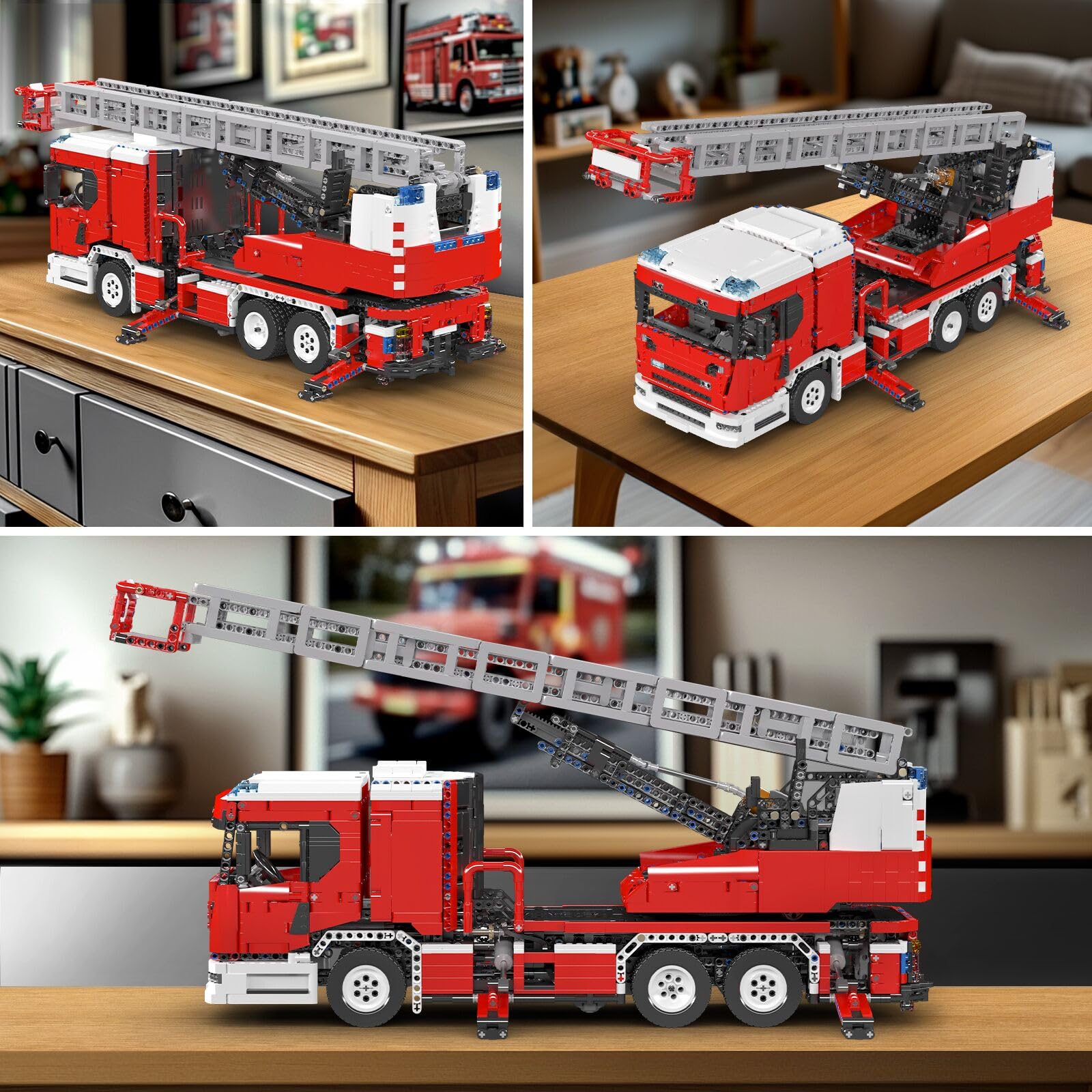 Mould King 17022 Technik Feuerwehr Drehleiter LKW Technik Bausatz – Ferngesteuertes Feuerwehrauto mit Motoren, Große Bausteine Modell für Erwachsene & Jugendliche ab 14 (4886 Teile)