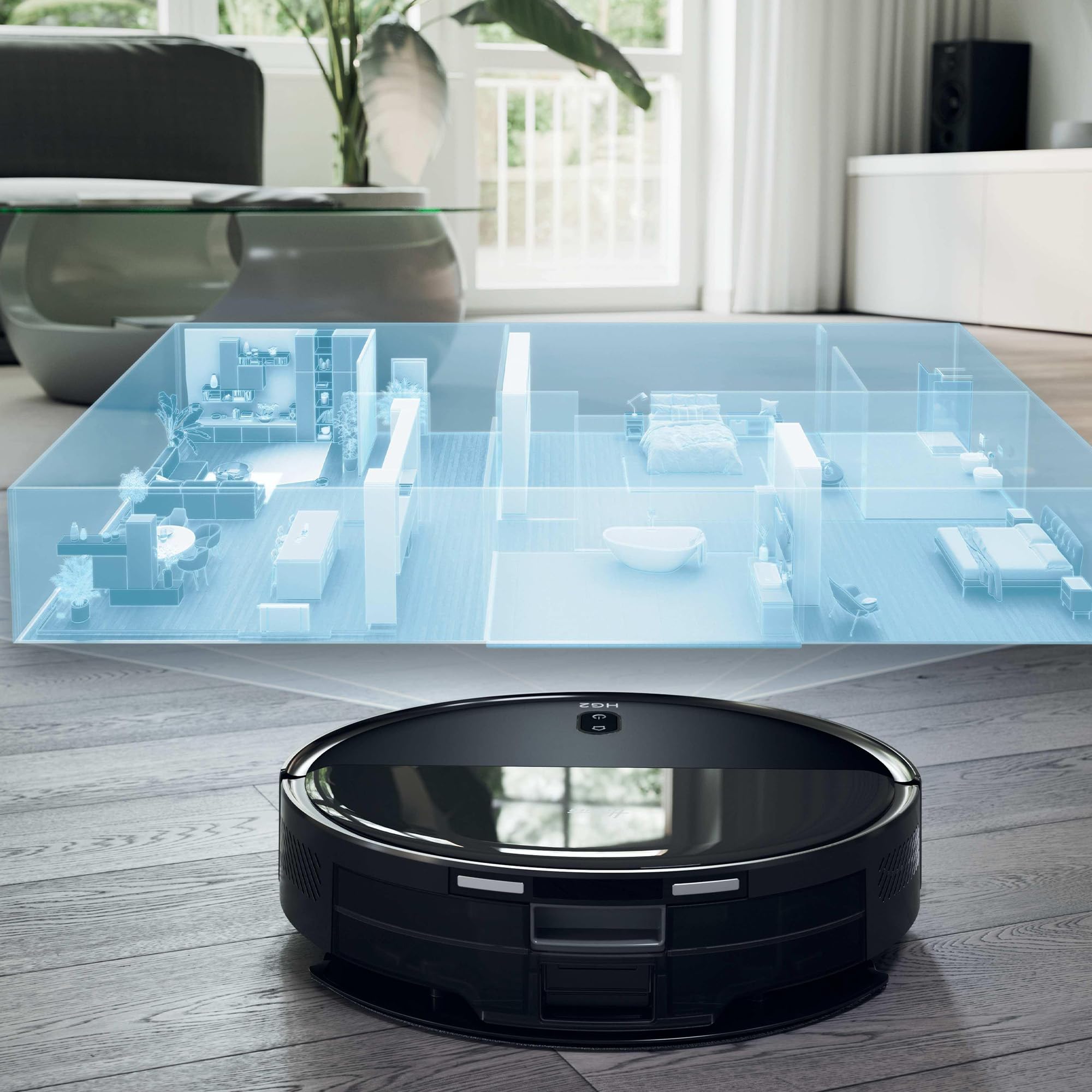 Hoover HG2 Robot Aspirapolvere e Lavapavimenti Hydro, Ultra-Sottile – Potente Aspirazione da 5000Pa, Pulizia sotto i Mobili, Navigazione Laser, Fino a 160 Minuti di Autonomia, [HG2Z30H]