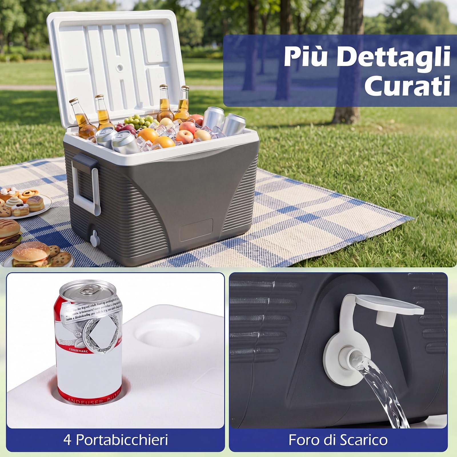 COSTWAY Frigo Portatile 41 L, Frigorifero Termico con Manici, Coperchio e Portabicchieri, Ghiacciaia Impermeabile per Cibi e Bevande, Raffreddamento e Riscaldamento per Campeggio, Picnic e Viaggio