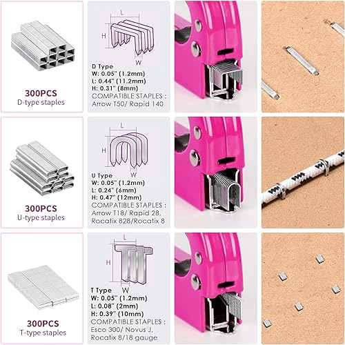 Miniatura 6 de Juego de 75 herramientas de pistola de grapas con pistola de grapas de tapicería 4 en 1 para madera resistente y 1200 grapas, decoración