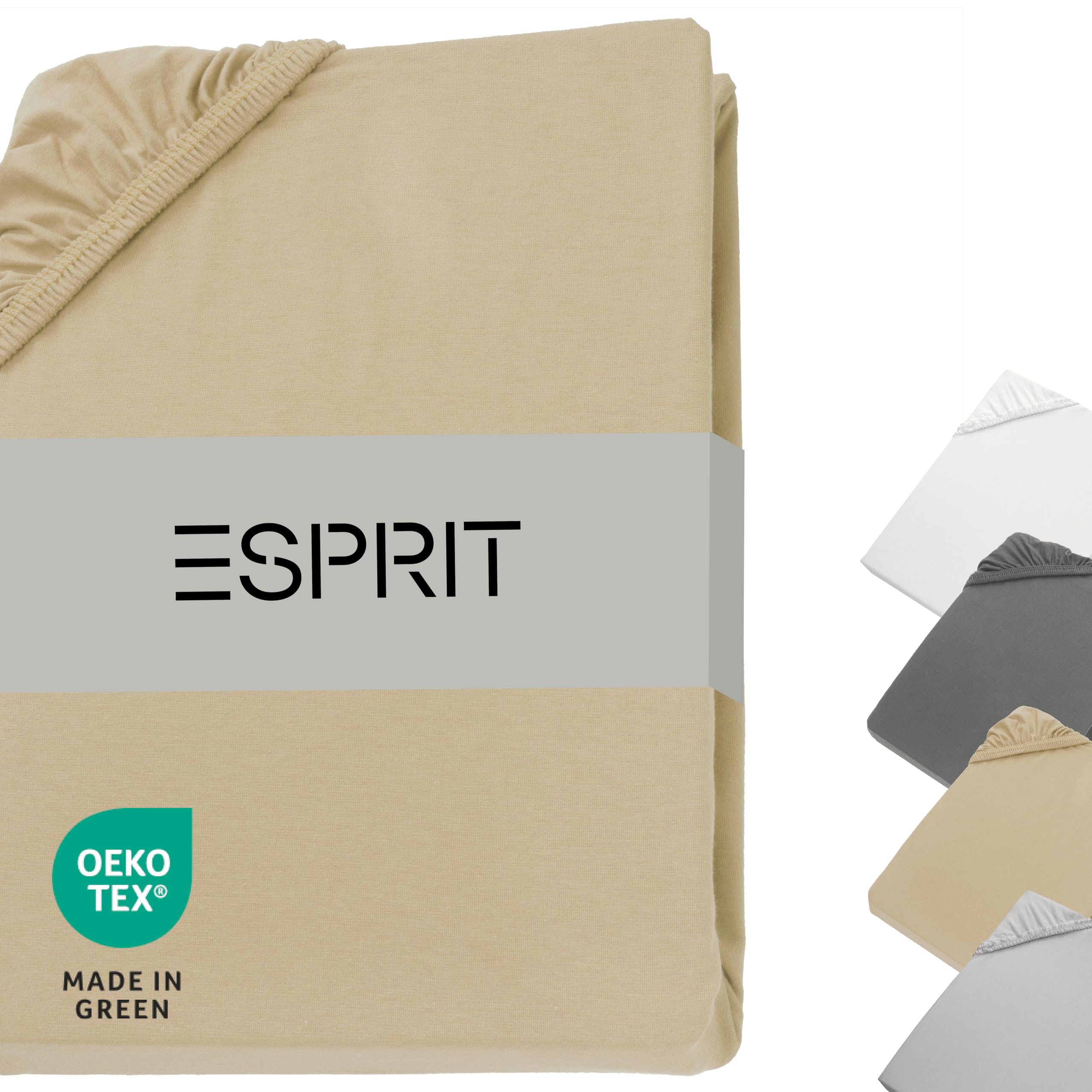 Esprit Bettlaken180x200 Baumwolle Jersey bis Spannbettlaken 200x200 Boxspringbett beige - Luxus Spannbetttuch 200x220cm in Hotelqualität bis 30 cm hohe Matratzen - atmungsaktiv & Bedsheets ÖkoTex