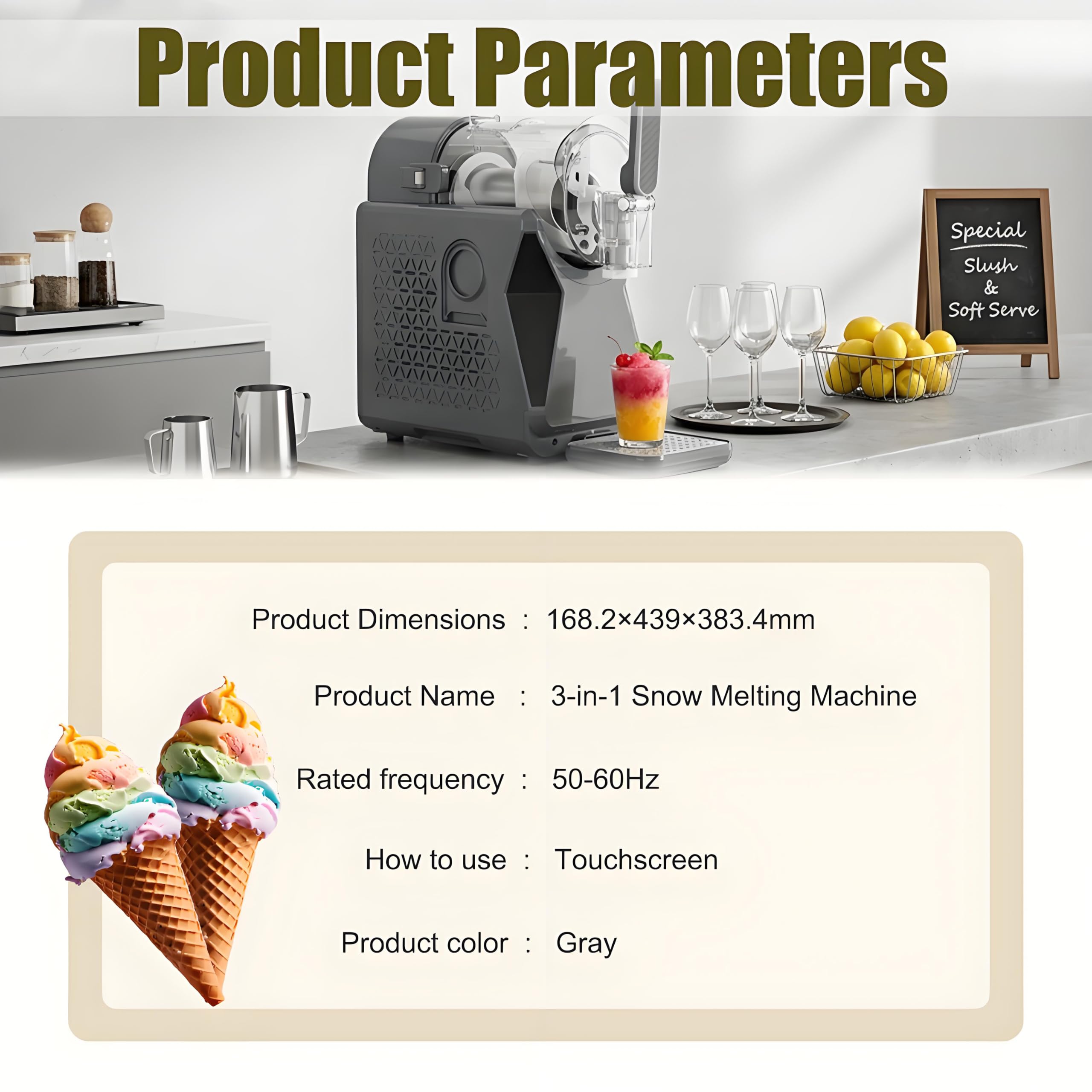 Máquina de Bebidas Congeladas Profesional, Máquina de Granizado, Dispensación Rápida de Hielo, Salida Suave, Puede Hacer Smoothies, Batidos, Cócteles Congelados, Helados, Adecuada para Cocinas