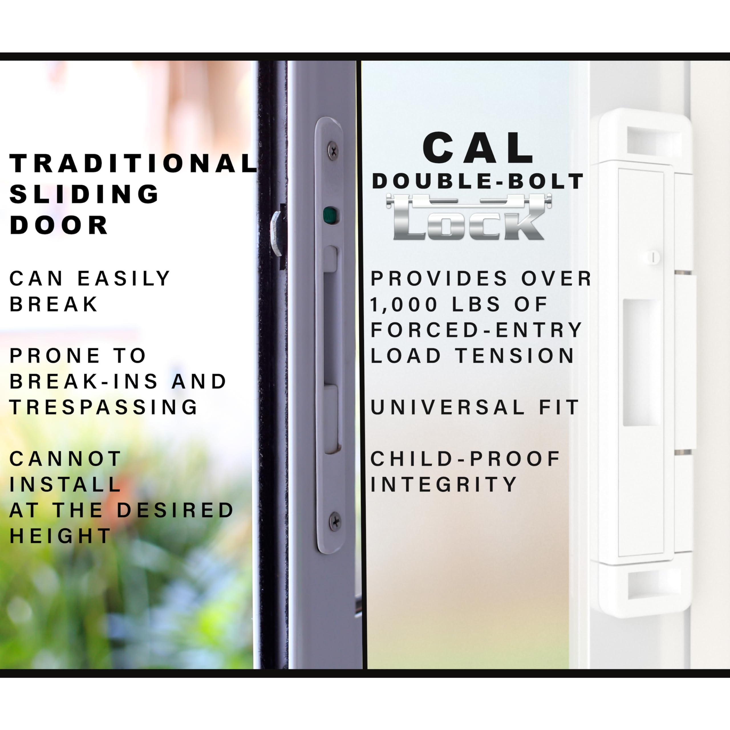 CAL Double-Bolt Lock Para puertas correderas de cristal, tecnología avanzada para mantener a tu familia segura y segura, cerradura de alta seguridad, prácticamente a prueba de ladrones (cerradura de