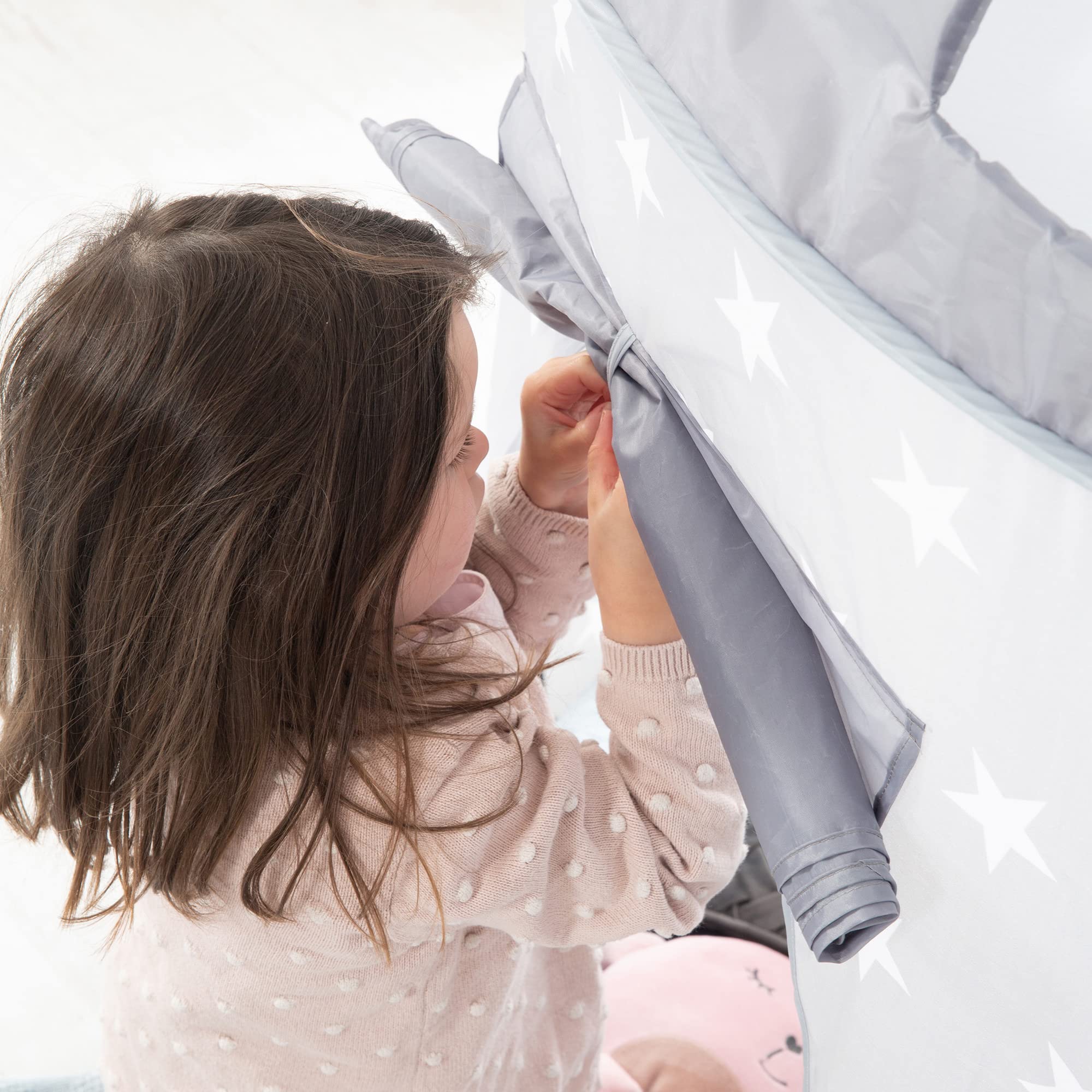 roba Tenda da Gioco - Little Stars - Casetta da Gioco in Tessuto - 105 x 135 cm - Telaio con Barre in Fibra di Vetro - Borsa Inclusa - Grigio