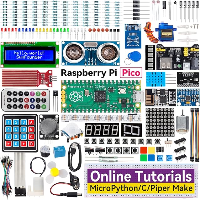 SUNFOUNDER Raspberry Pi Pico Ultimate Starter Kit with Detailed Online Tutorials, 320+ Items, 113 Projects, MicroPython, Piper Make and C/C++ (Compatible with Arduino IDE)