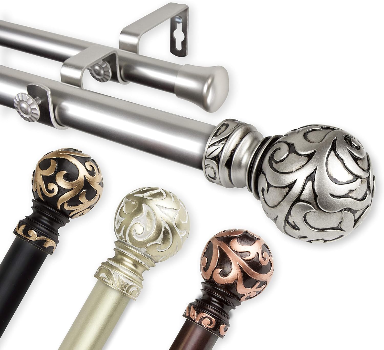 Rod Desyne 100-47-285-D 1" Cypress Double Curtain Rod, 28-48", Satin Nickel