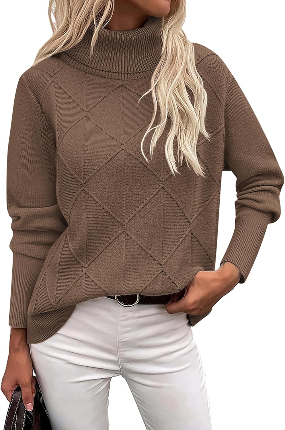 Zeagoo Women's Turtleneck Sweater Fall Winter 2026 Long Sleeve Chunky Knitted Trendy Pullover Tops