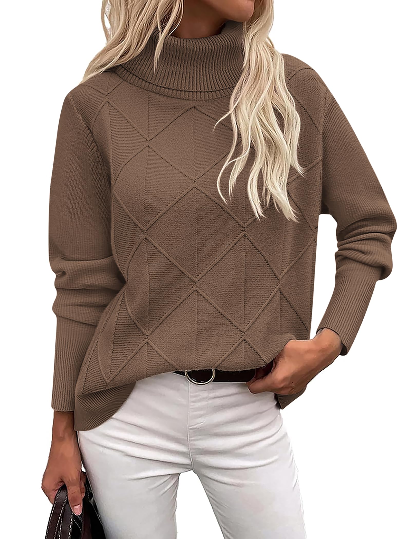 Zeagoo Womens Turtleneck Sweater Fall Winter 2026 Long Sleeve Chunky Knitted Trendy Pullover Tops