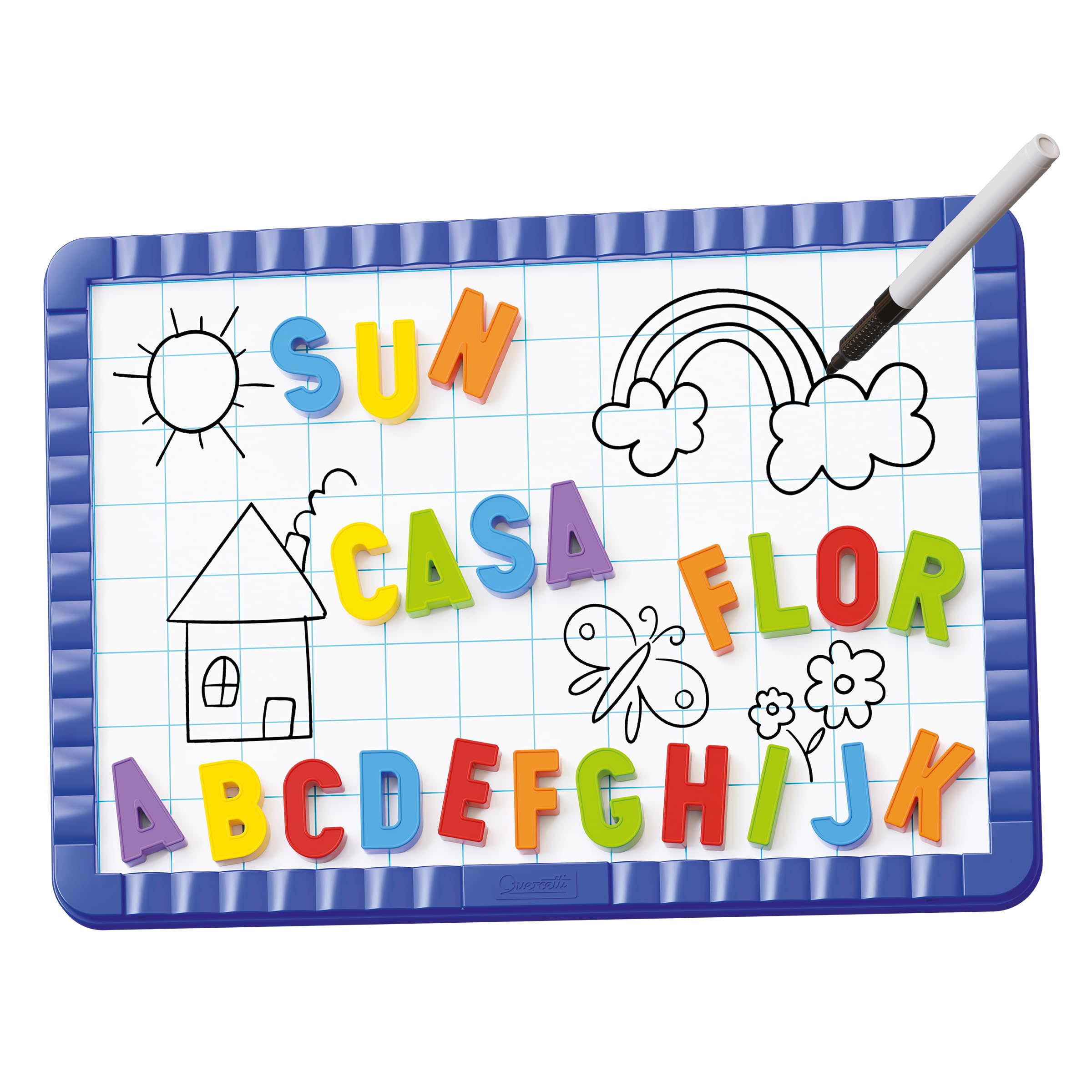 Quercetti Magnetino Letters Basic, Lavagna Magnetica per Bambini con 48 Lettere Magnetiche per Bambini, Gioco Educativo 4 Anni per Imparare l’Alfabeto, Made in Italy