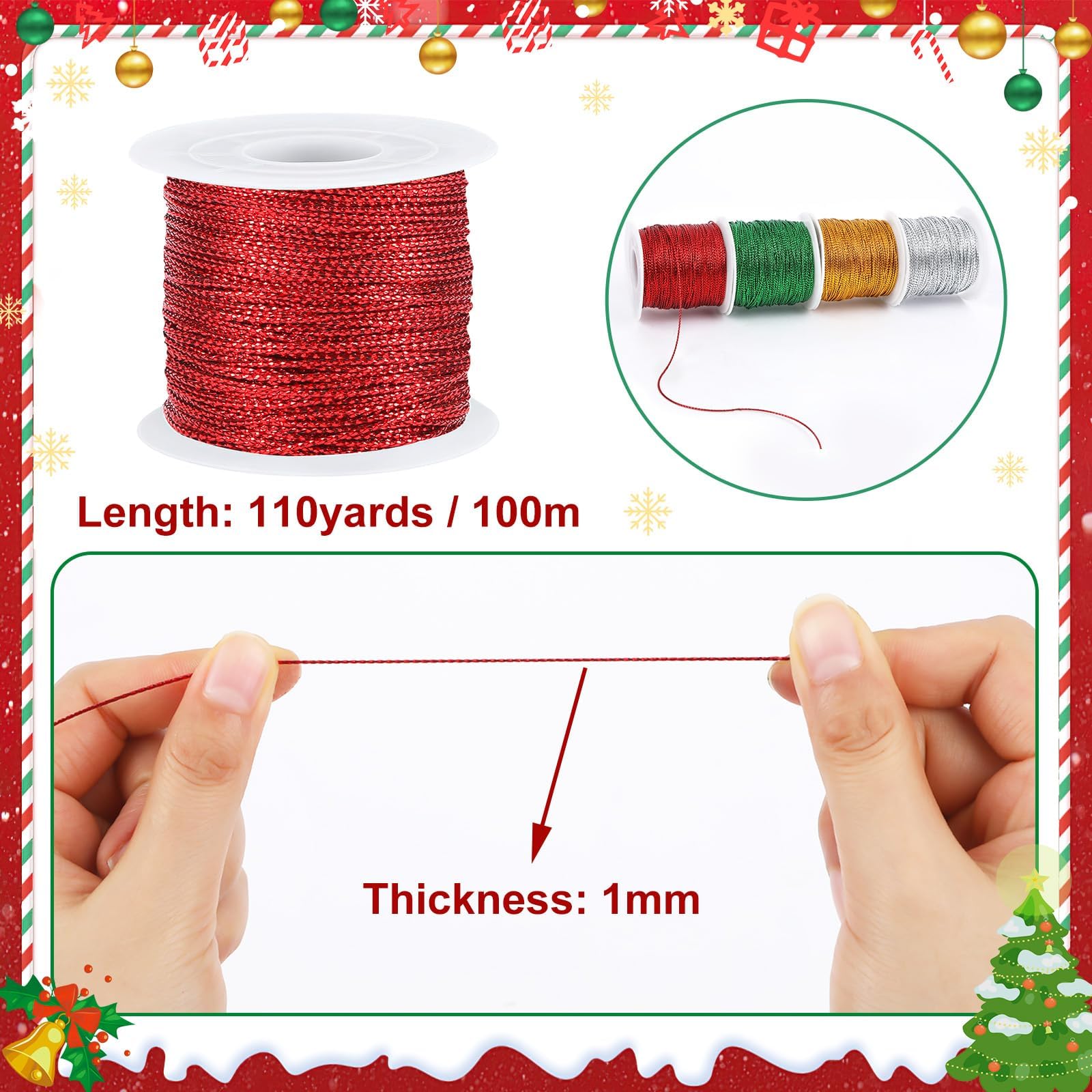 JUNEBRUSHS 218 Yards Christmas Metallic Ornament String - Image 2