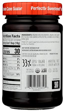 Crofter's Organic Wild Blueberry Fruit Spread, Non GMO, USDA Organic, 16.5 Ounce (Pack of 6)