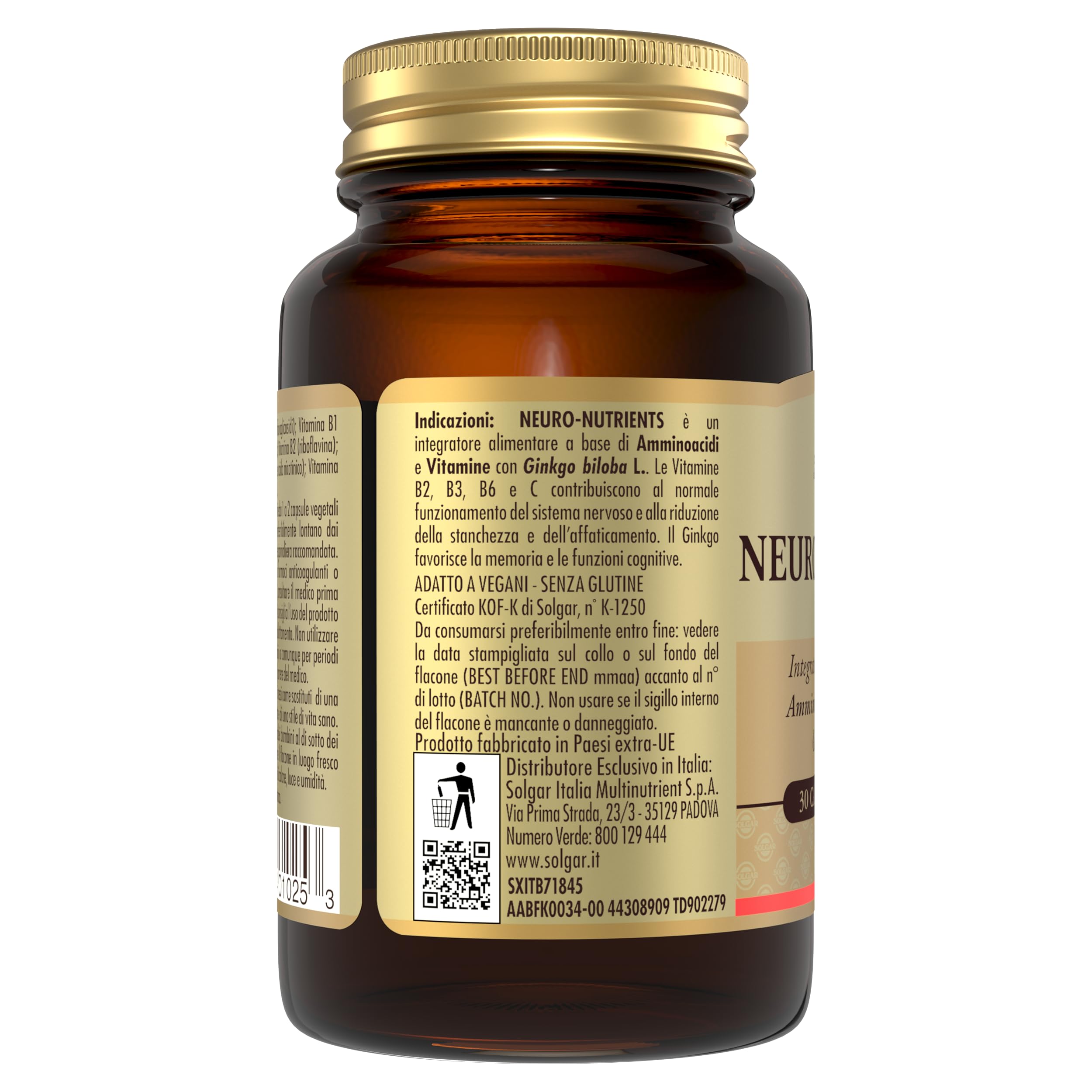 Solgar NEURO NUTRIENTS – Amminoacidi, vitamine del gruppo B e Ginkgo biloba, 30 capsule vegetali