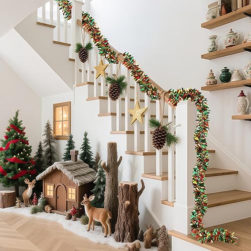 Miniatura 5 de Guirnalda de oropel de Navidad, guirnalda de papel metálico brillante artificial de 33 pies para decoración de árbol de Navidad, para vacaciones,