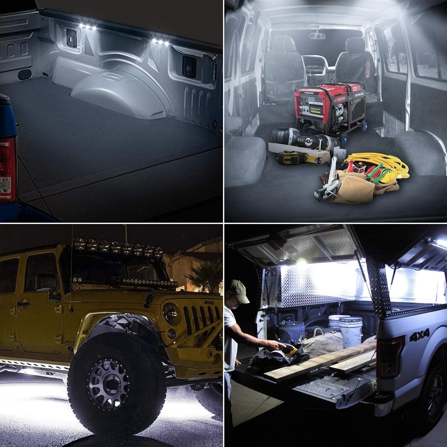 Linkstyle White Truck Pickup Bed Light Kit, 24 Led Cargo Rock Lighting Kits with Switch for Van Off-Road Under Car, Side Marker, Foot Wells, Rail Lights - 8 PCS
