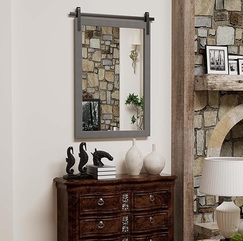 Miniatura 8 de Espejo de pared de granja, marco de madera rústica, espejo de baño, espejo de baño inspirado en la puerta de granero, espejos decorativos de tocador