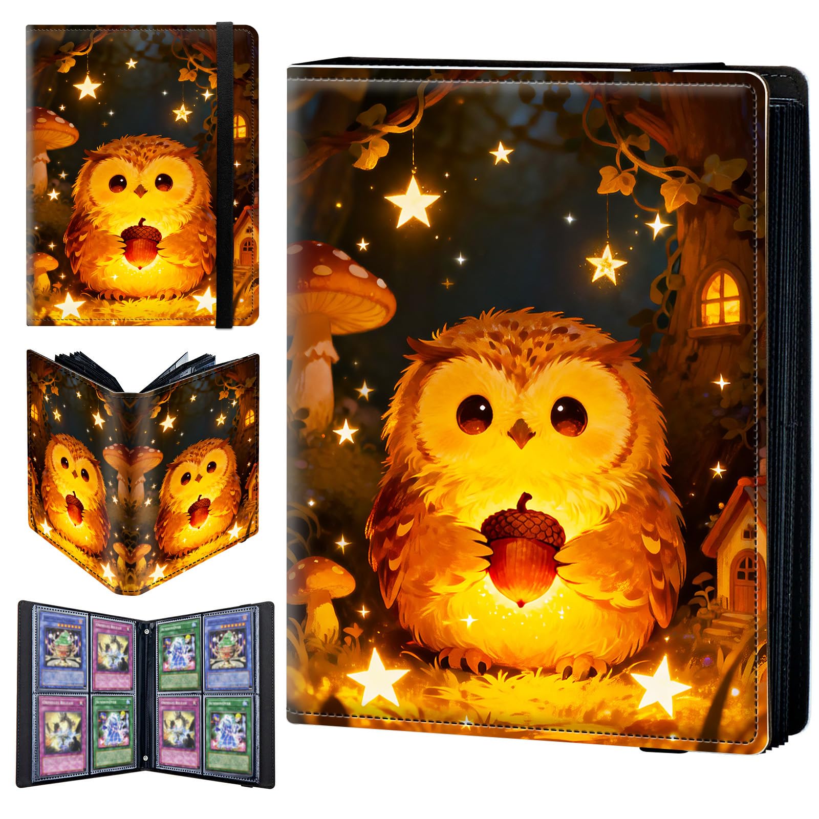 4 Pocket Trading Card Binder 240 Side Loading Pocket Album with Cute Owl and Mushroom Pattern Design Card Binder for Sports Cards & Game Cards — image 1