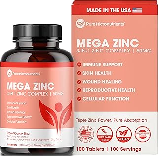 Mega Zinc Supplement, 50mg, 3-in-1 Zinc Complex, 100 Tablets - Pure Micronutrients