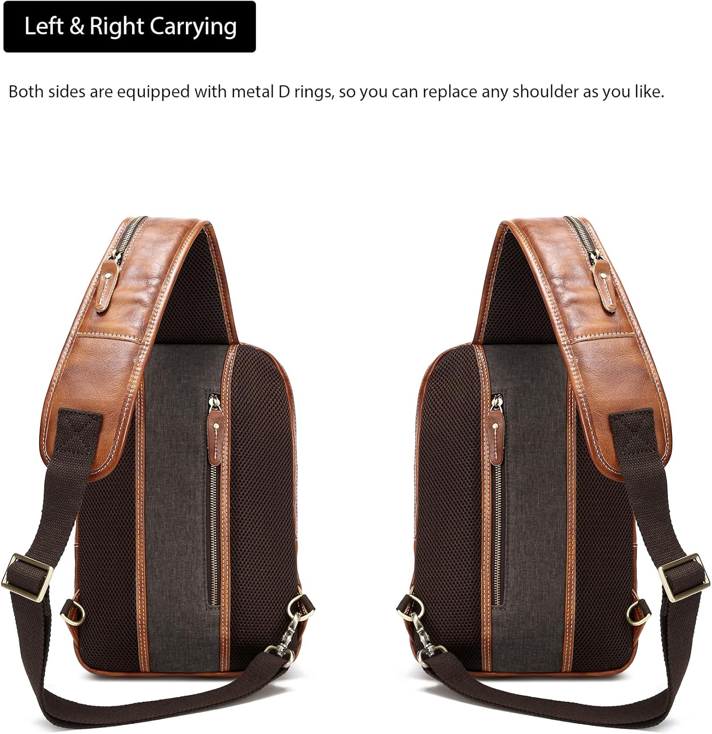 LANNSYNE Full Grain Leather Sling Bag For Men, Crossbody Bag fits 12.9" iPad Crossbody Chest Daypack