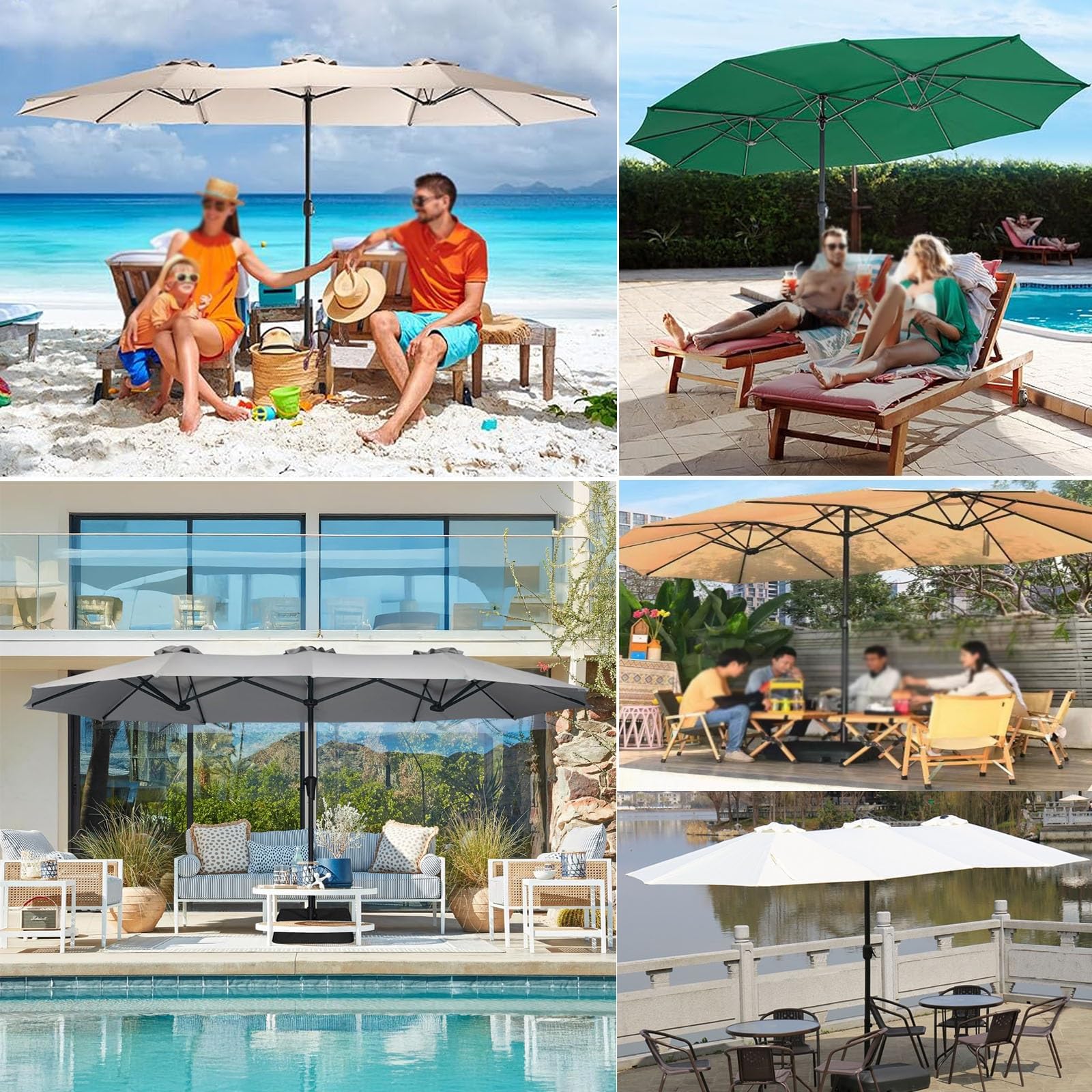 12 Baleines 3 Têtes Toile De Rechange Pour Parasol, Dessus De Parapluie De Remplacement Pour Parasol Déporté, Cour, Jardin, Ø270cm Imperméable Auvent De Rechange, Pas Facile À Décolorer(Off white)