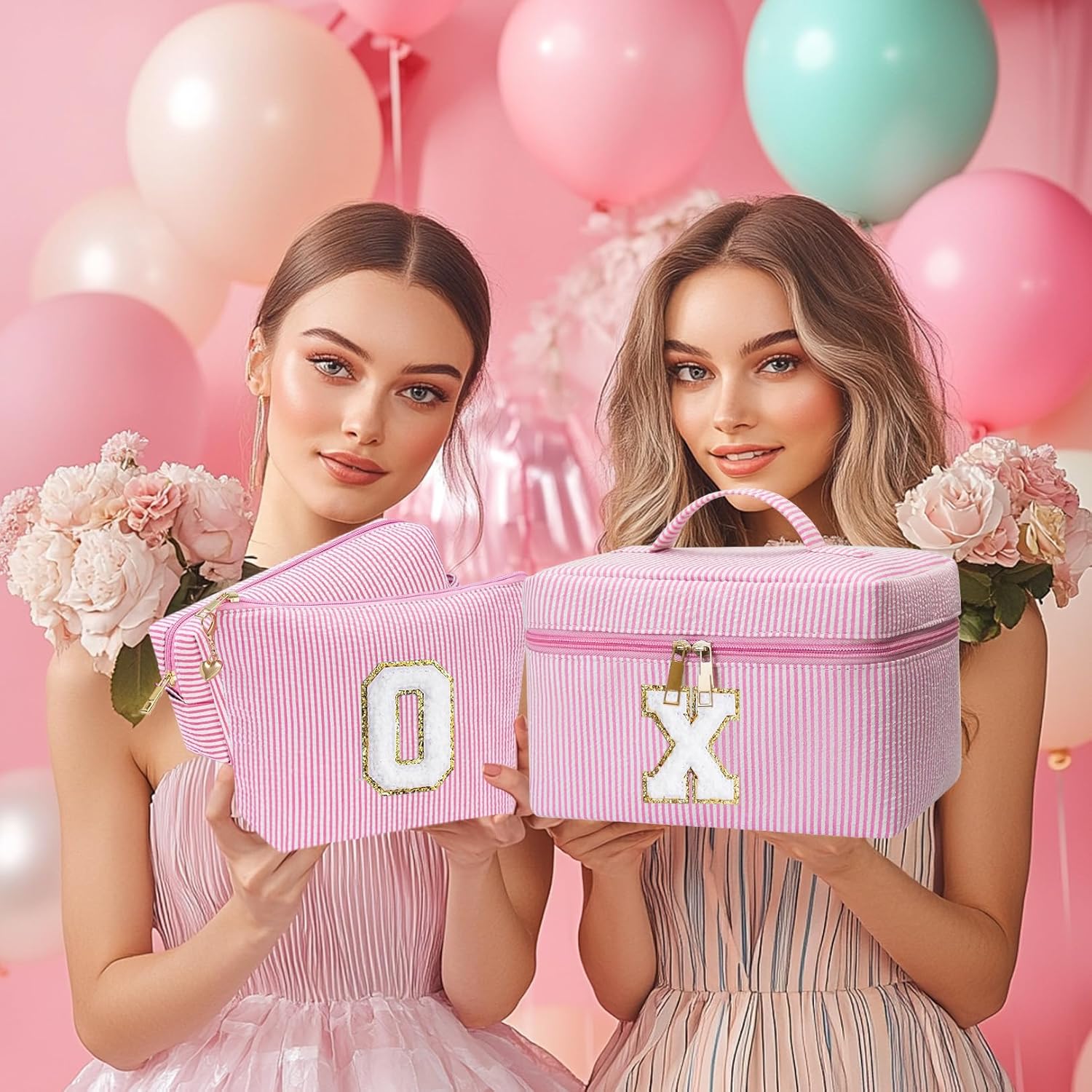 Personalized Monogram Makeup Bag, 3PCS Custom Monogrammed Toiletry Cosmetic Bag for 6-18 Teen Girls Women,Birthday Graduation Gifts Initial Pouch Makeup Bags for Women Girls, Make Up Bag (M, Pink) - Image 6