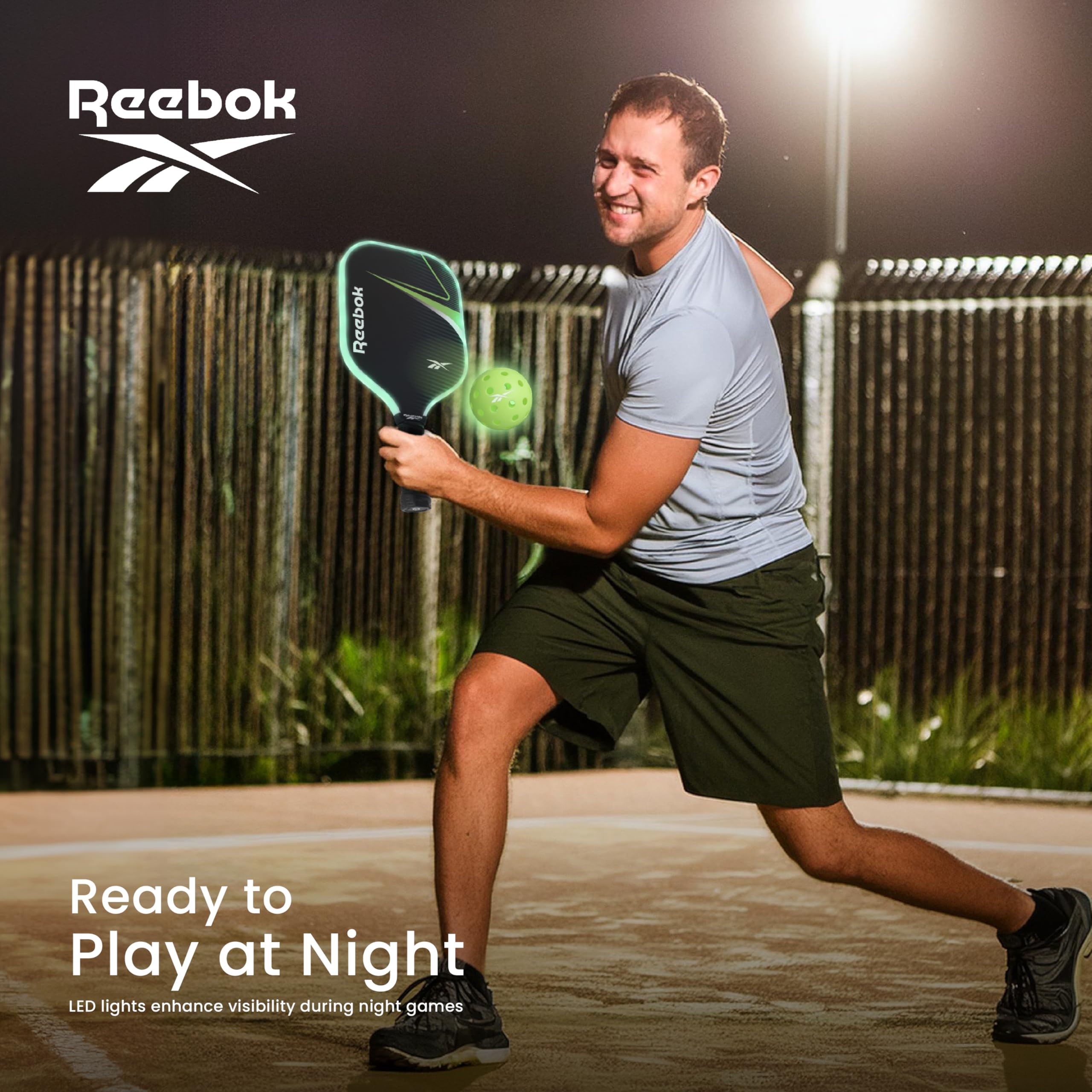 Reebok - LED-Pickleball-Set, hohe Sprungkraft, Outdoor-Pickleballs mit Präzision, 40-Loch-Muster, perfekt für nächtliche Spiele