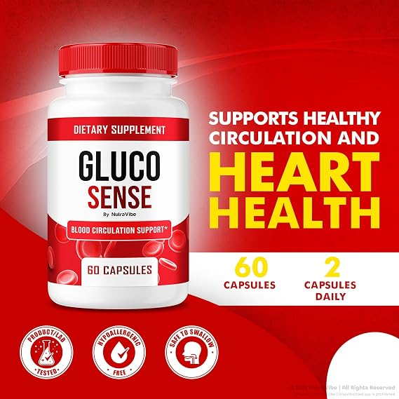 (2 Pack) GlucoSense Official Gluco Sense Formula with Clean, Premium Blend to Help Support Healthy Circulation, Natural Flow & Balanced Levels | Just 2 Easy-to-Swallow Pills Daily (120 Capsules)